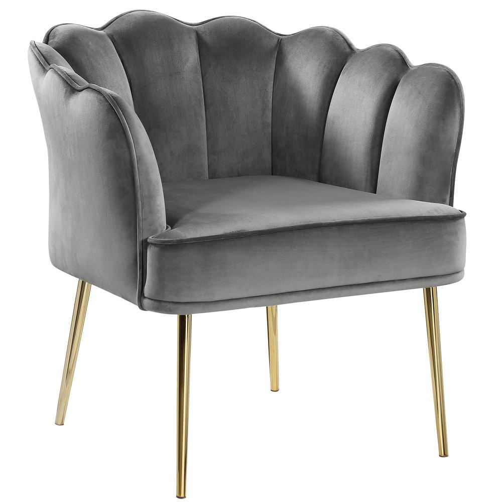 Elegant Gray Velvet Barrel Accent Chair with Metallic Base