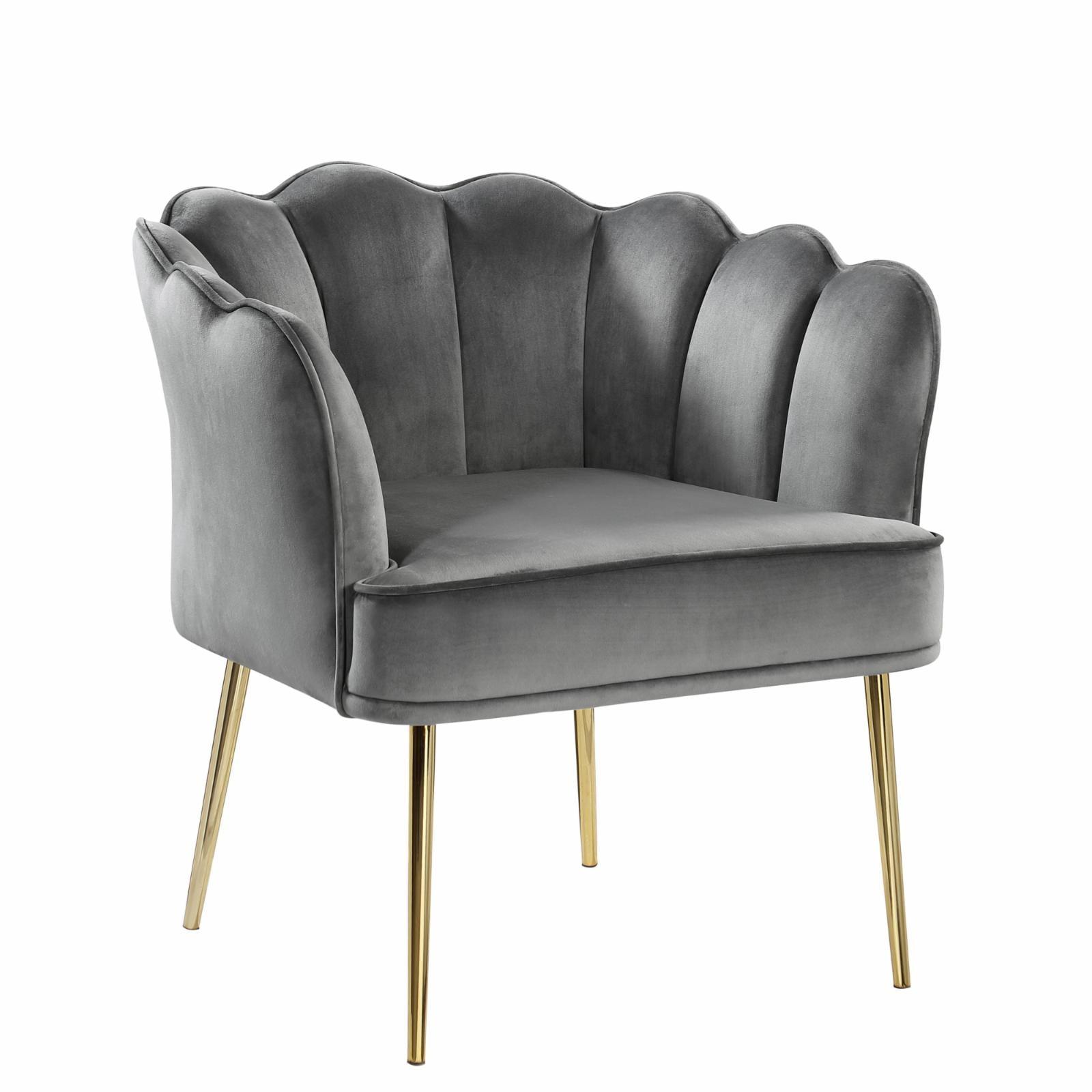 Elegant Gray Velvet Barrel Accent Chair with Metallic Base