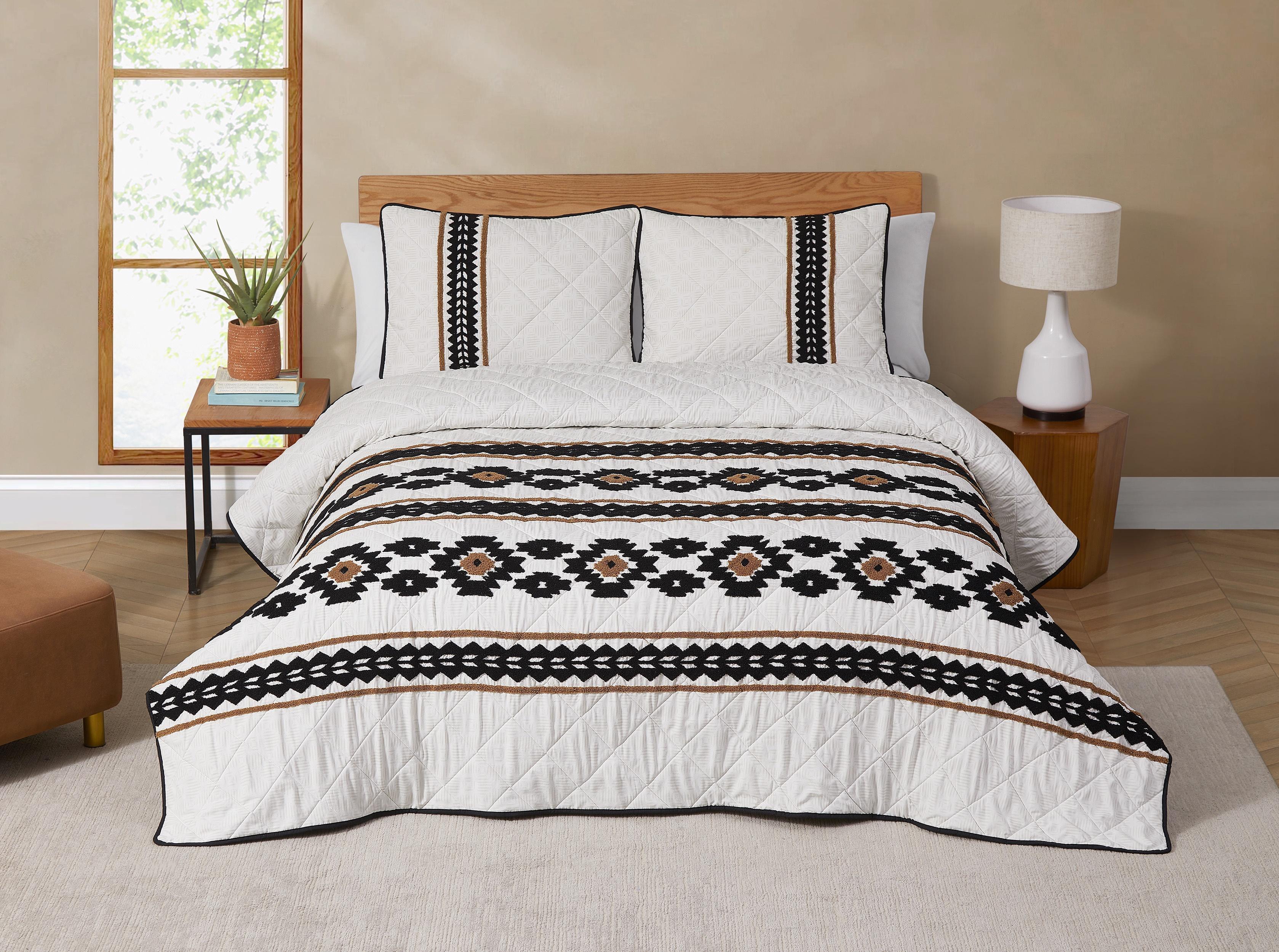 Full Black and Tan Reversible Microfiber Quilt Set