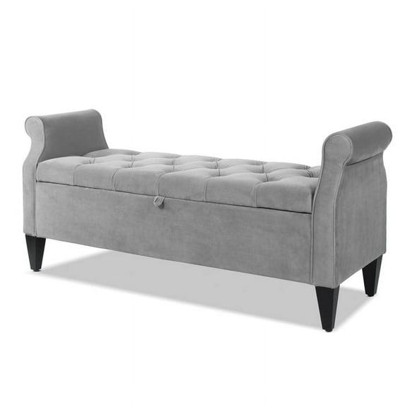 Jacqueline Tufted Roll Arm Storage Bench Grey