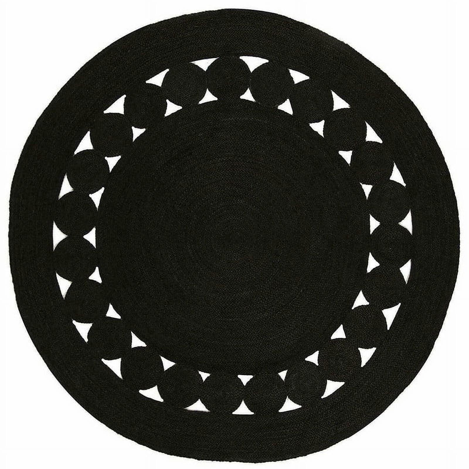 Jaipur Art And Craft Handmade Area Carpet Round Braided Natural Unbleached Jute Rug in Black Color (8x8 Sq Feet)