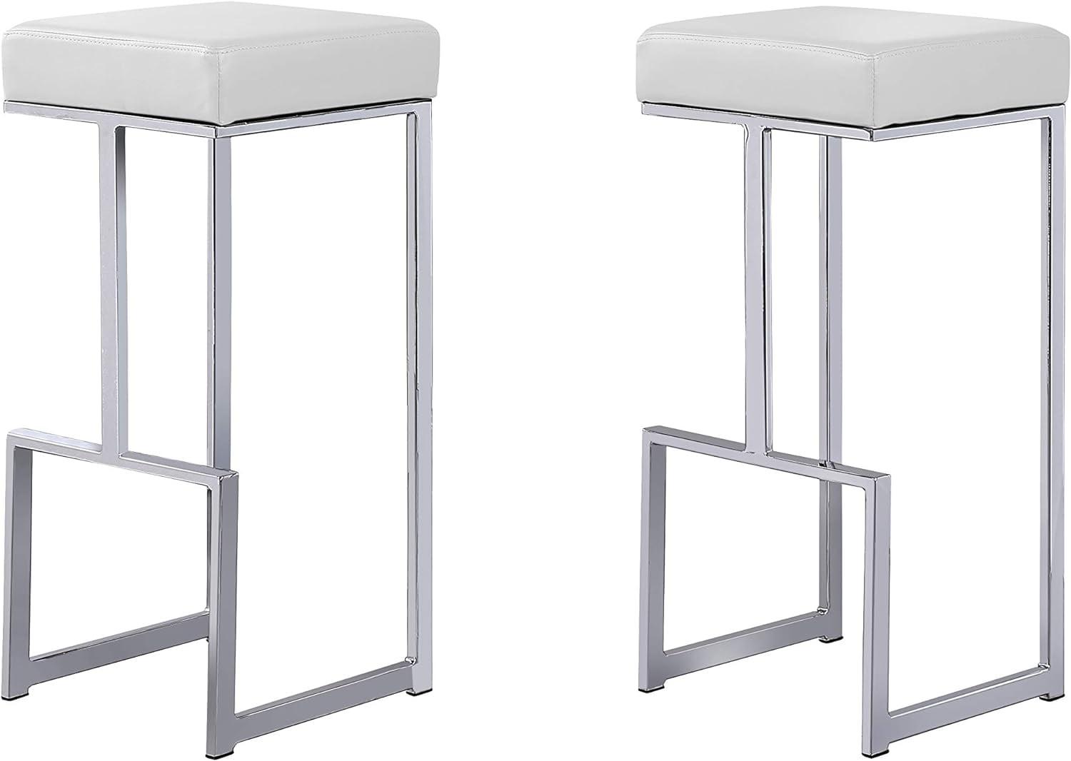 Dorrington Modern Faux Leather Backless Bar Stool in White/Silver (Set of 2)