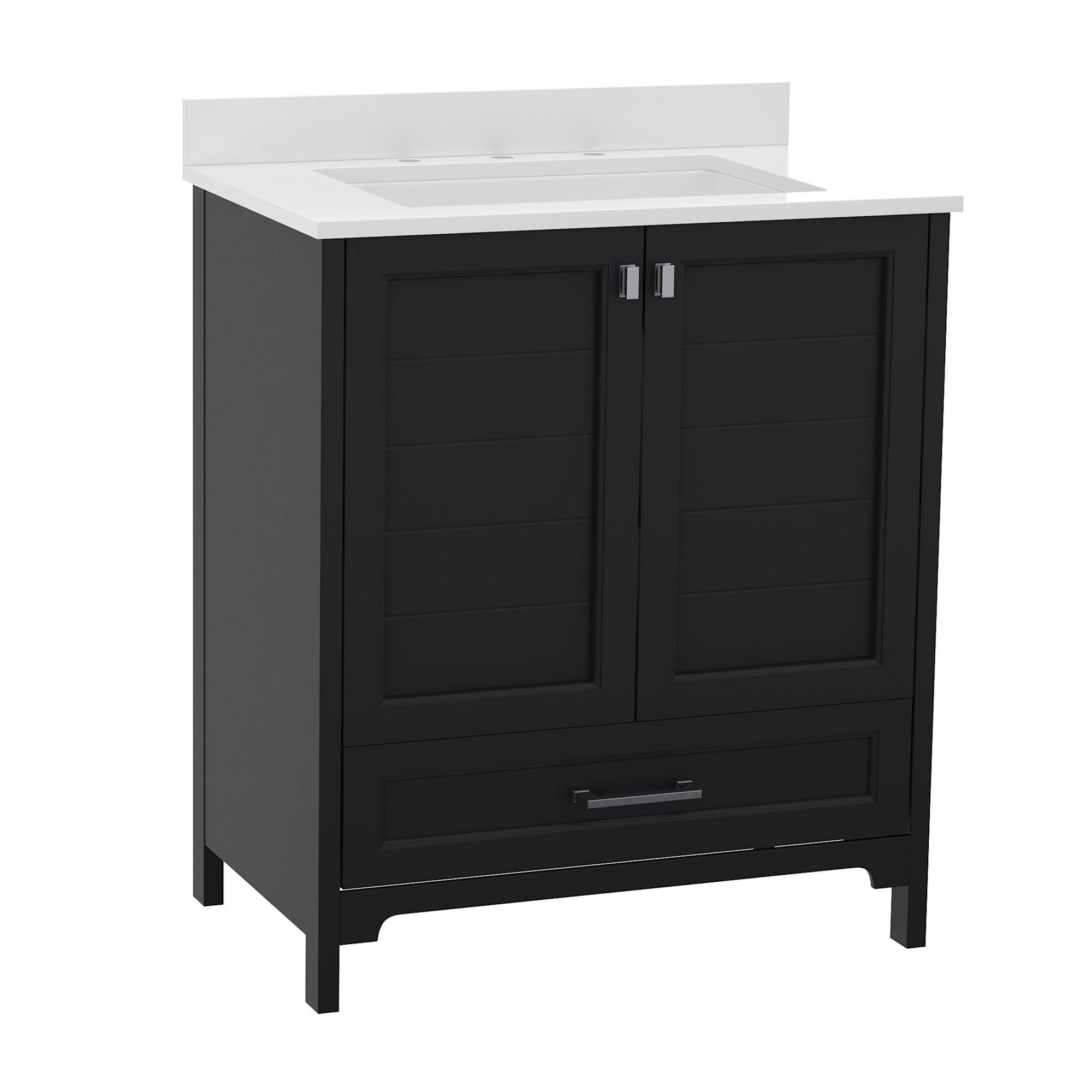 Flash Furniture 30 Inch Bathroom Vanity with Undermount Sink, Cabinet, and Drawer in Black