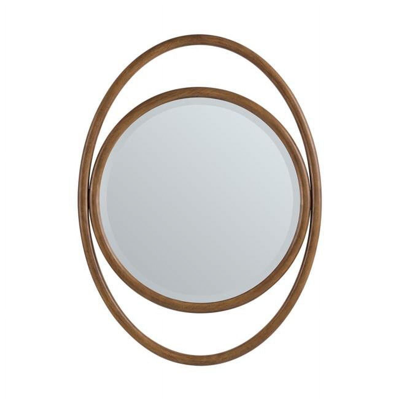 Mid-Century Walnut Oval Wood Framed Mirror, 38 x 28 in