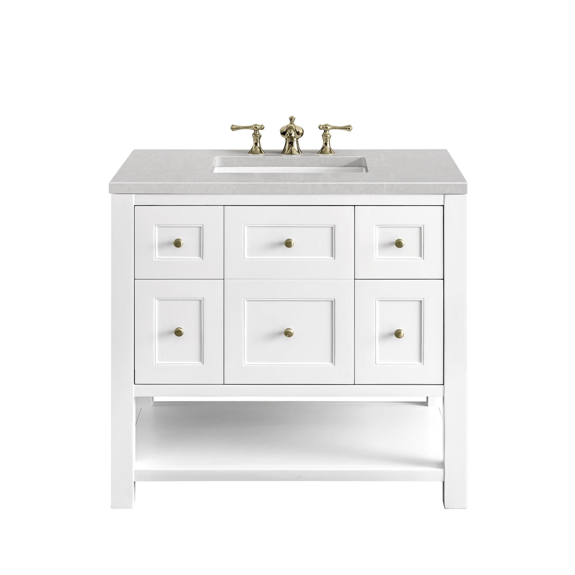 Breckenridge 36" Bright White Single Vanity with Brass Knobs