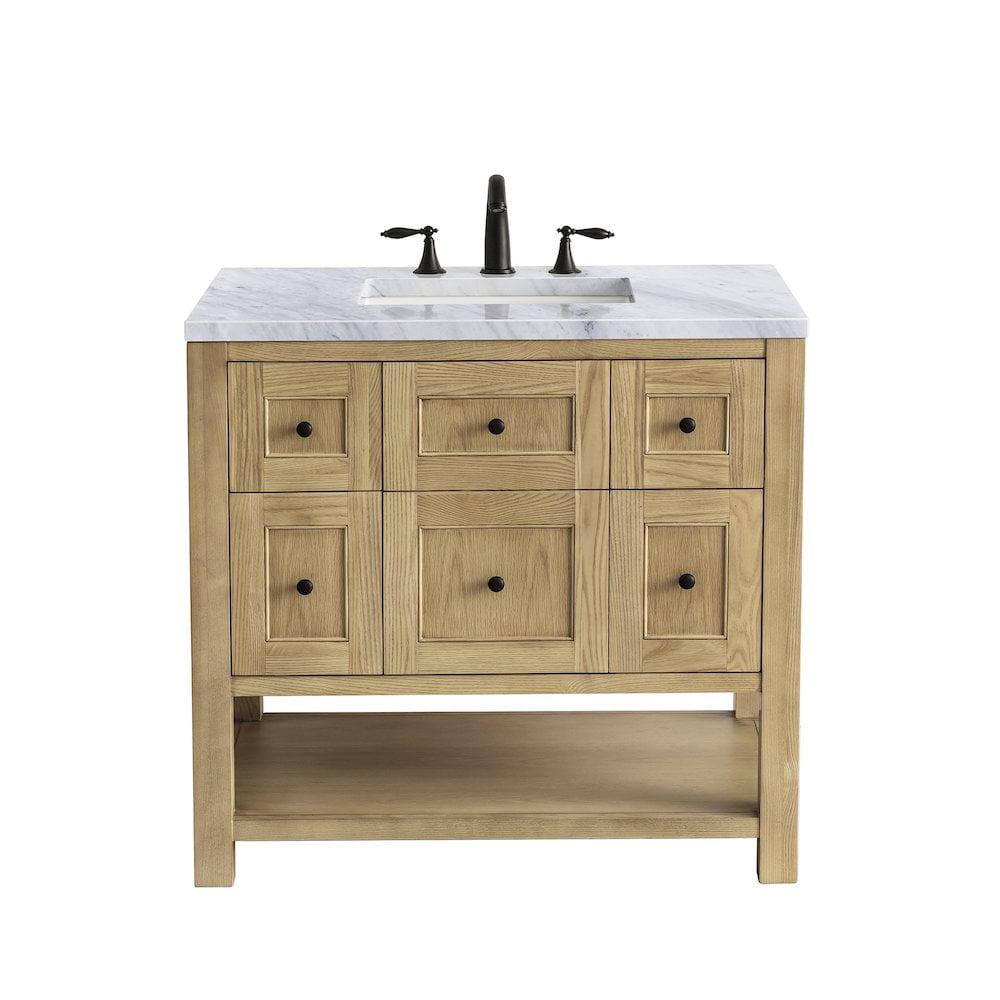 James Martin Vanities 36" Single Vanity, Light Natural Oak w/ 3 CM Carrara Marble Top