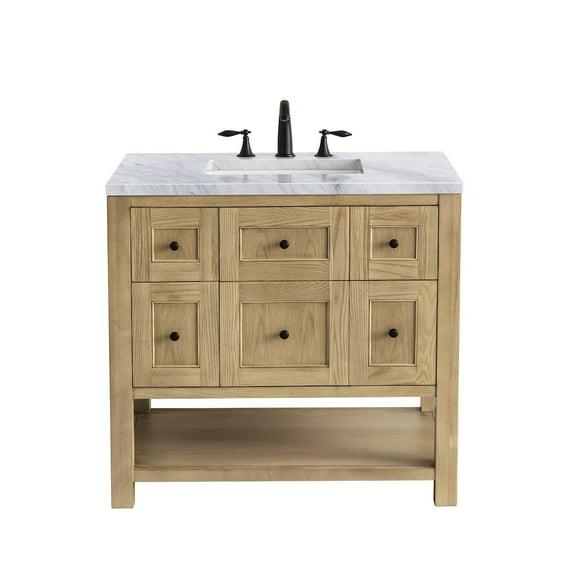 James Martin Vanities 36" Single Vanity, Light Natural Oak w/ 3 CM Carrara Marble Top