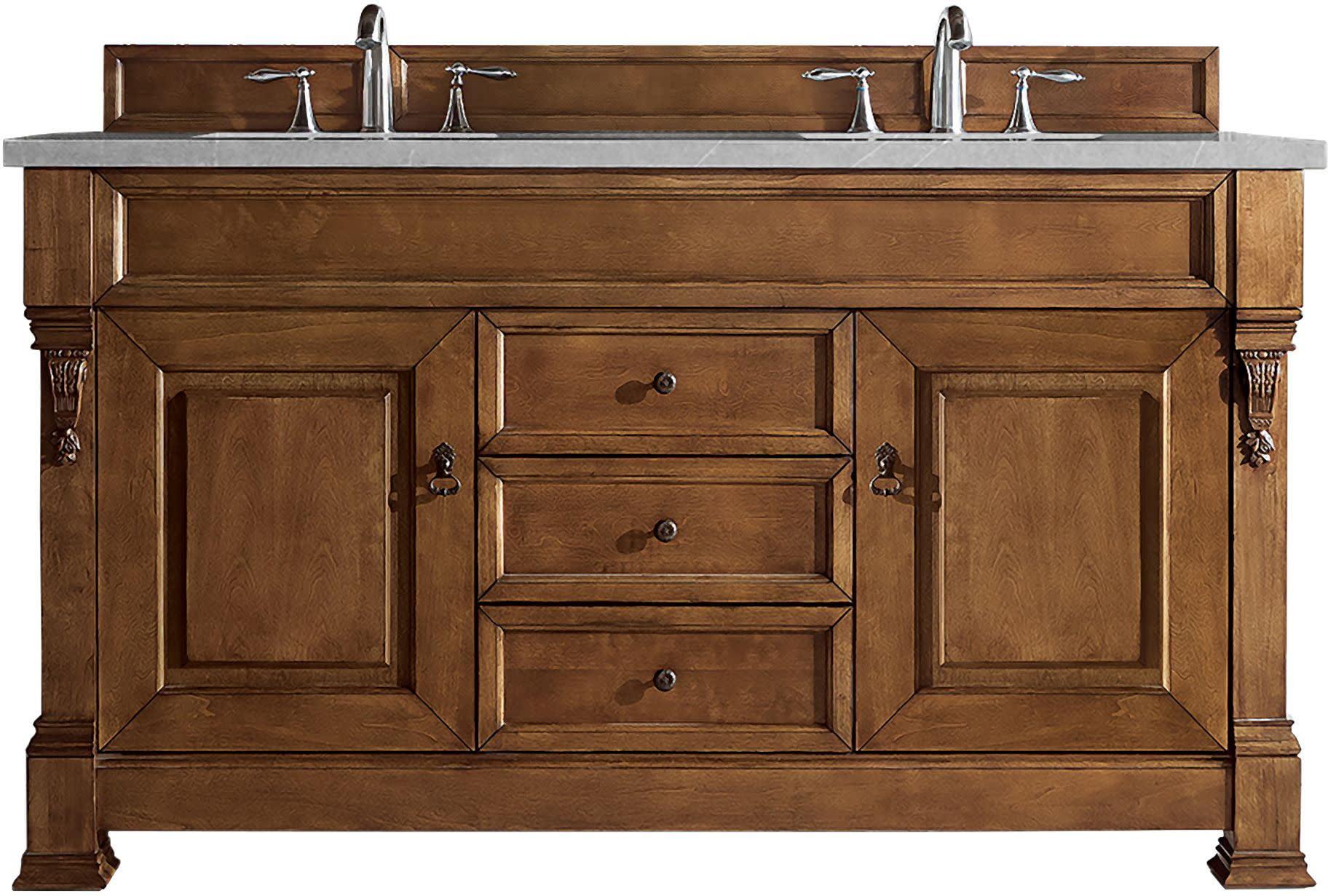 Brookfield 60" Country Oak Double Vanity with Eternal Serena Quartz Top