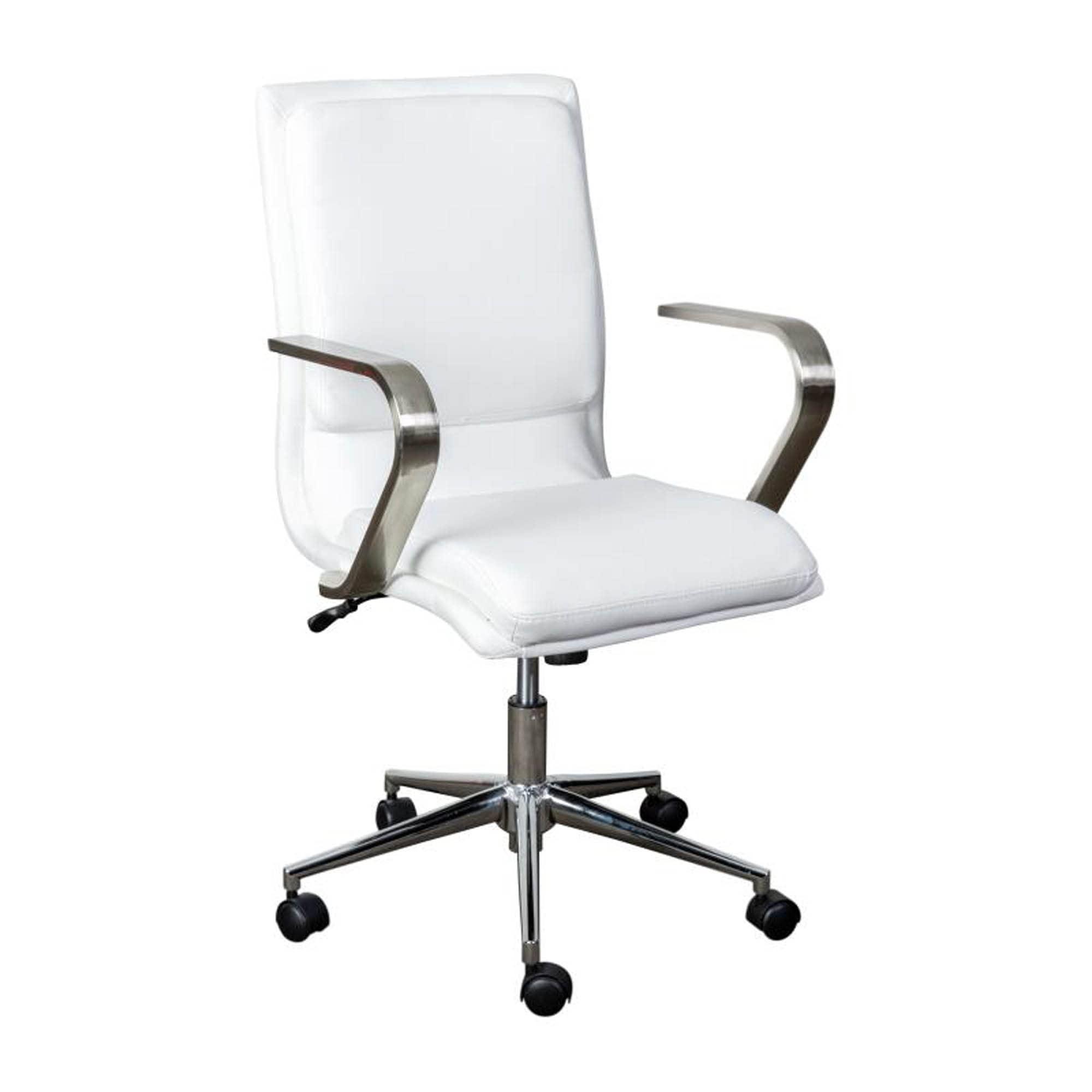 Elegant White LeatherSoft Mid-Back Executive Chair with Brushed Chrome Swivel Base