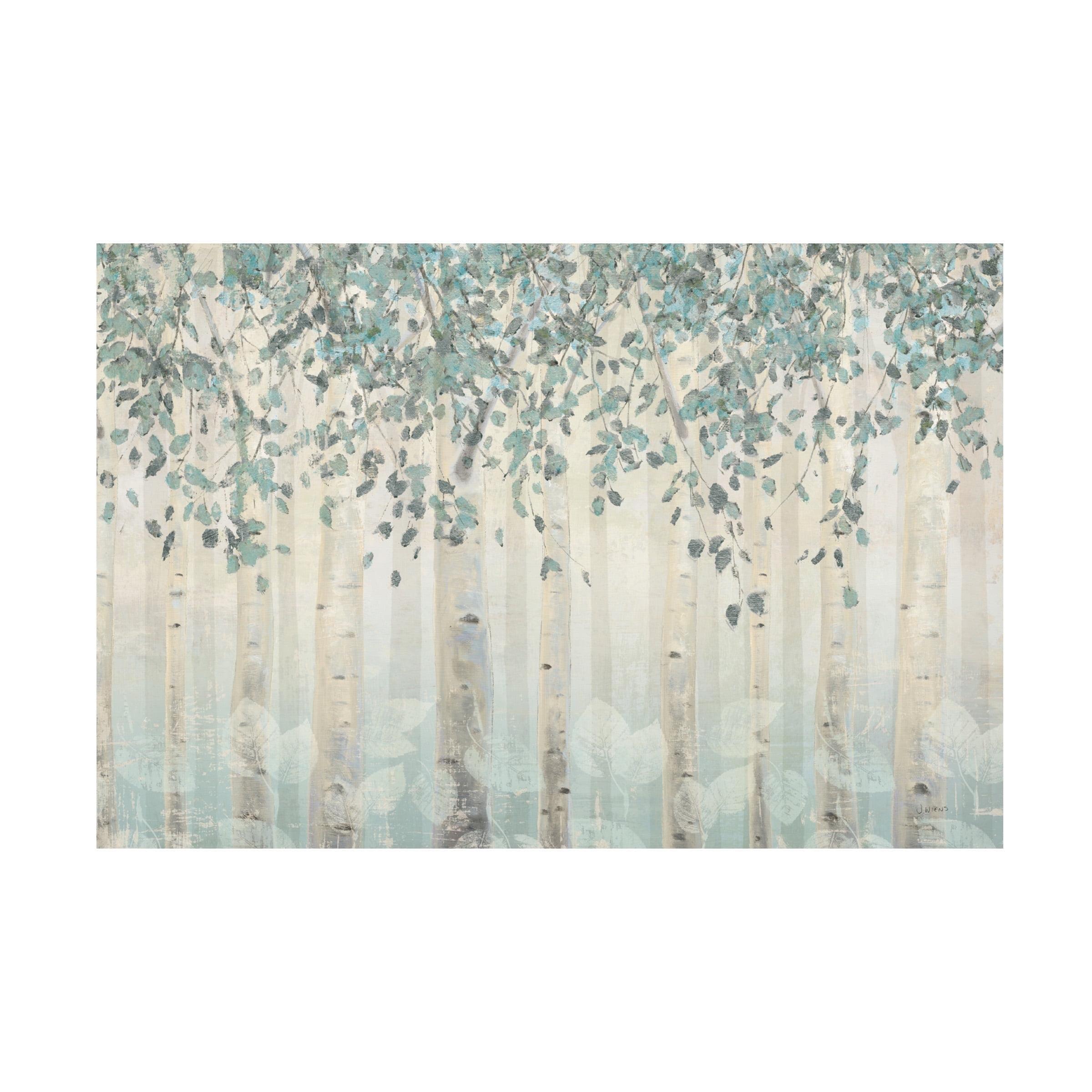 Dream Forest Silver Leaves Landscape Canvas Art in Wood Frame