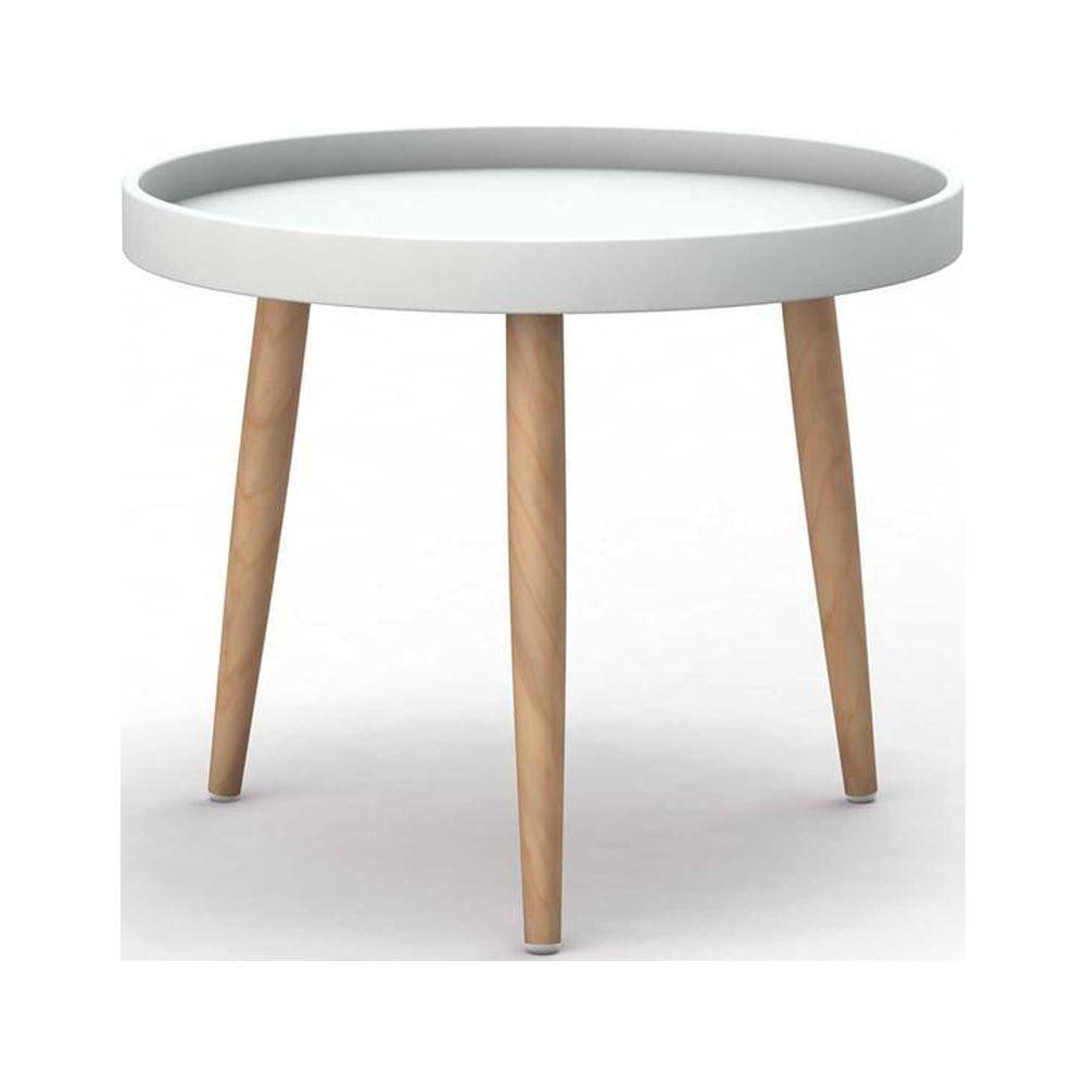 Kurv Round White and Natural Wood Chat Table