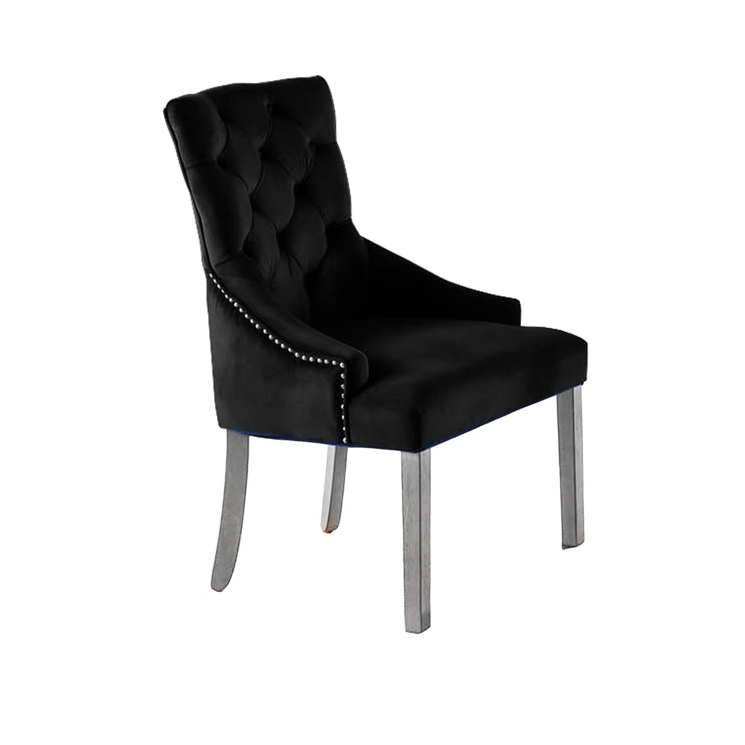 Elegant Black Velvet Parsons Side Chair with Matte Grey Wood Legs