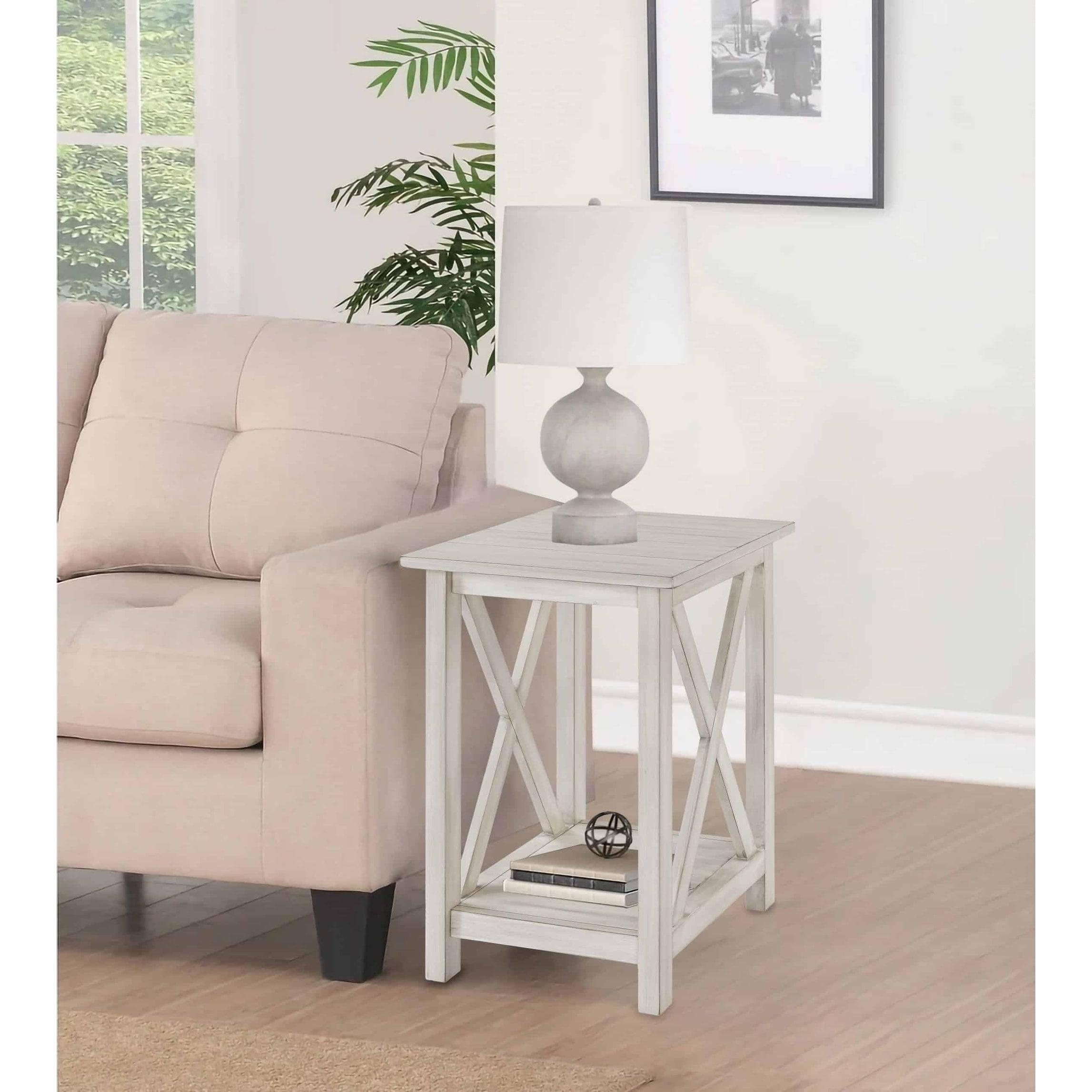 Farmhouse Charm Whitewash Solid Wood Rectangular Side Table