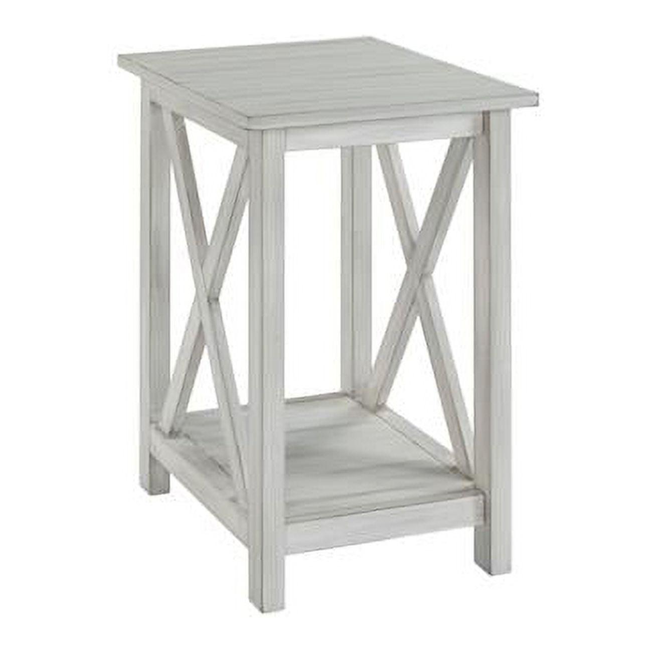 Farmhouse Charm Whitewash Solid Wood Rectangular Side Table