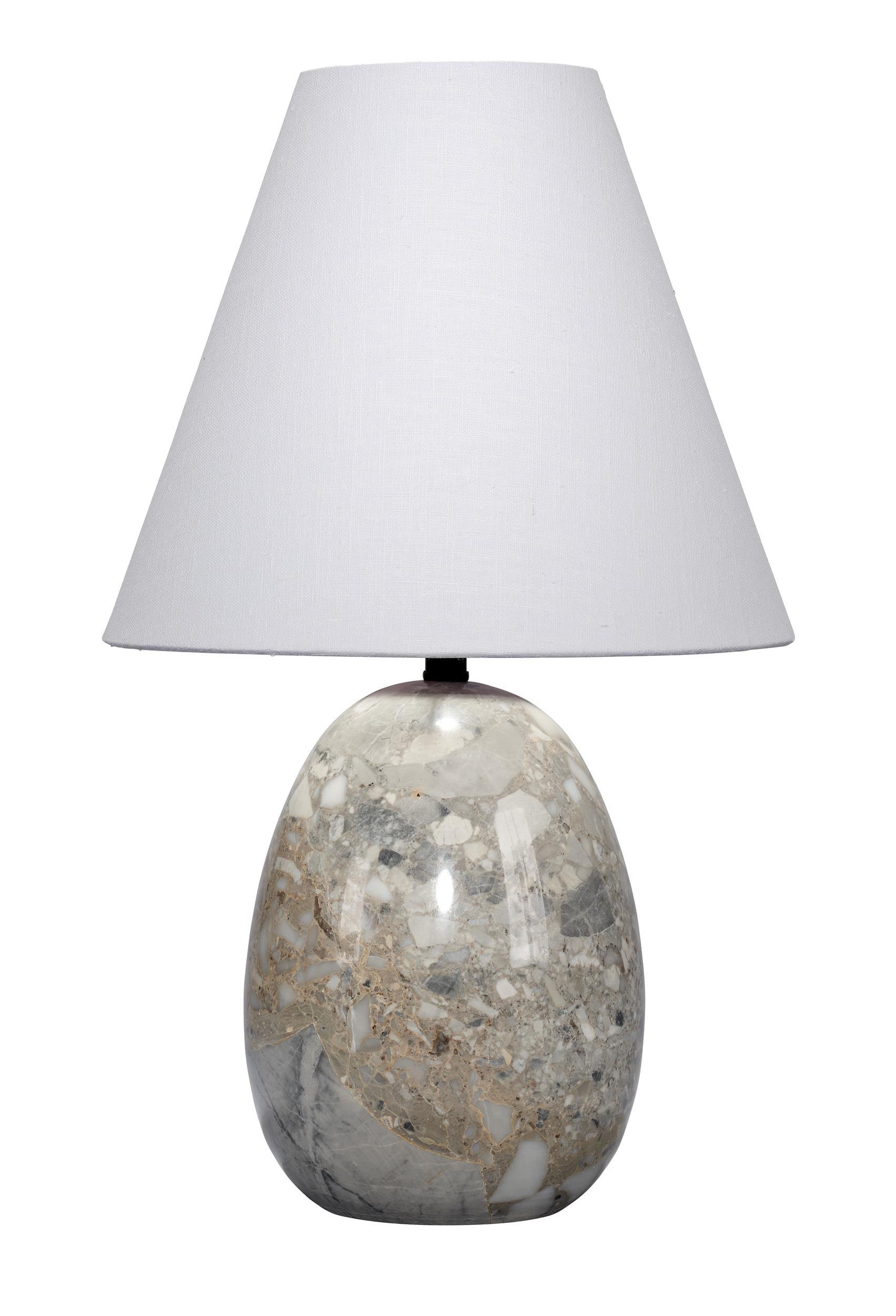 Natural Travertine Table Lamp with White Linen Shade