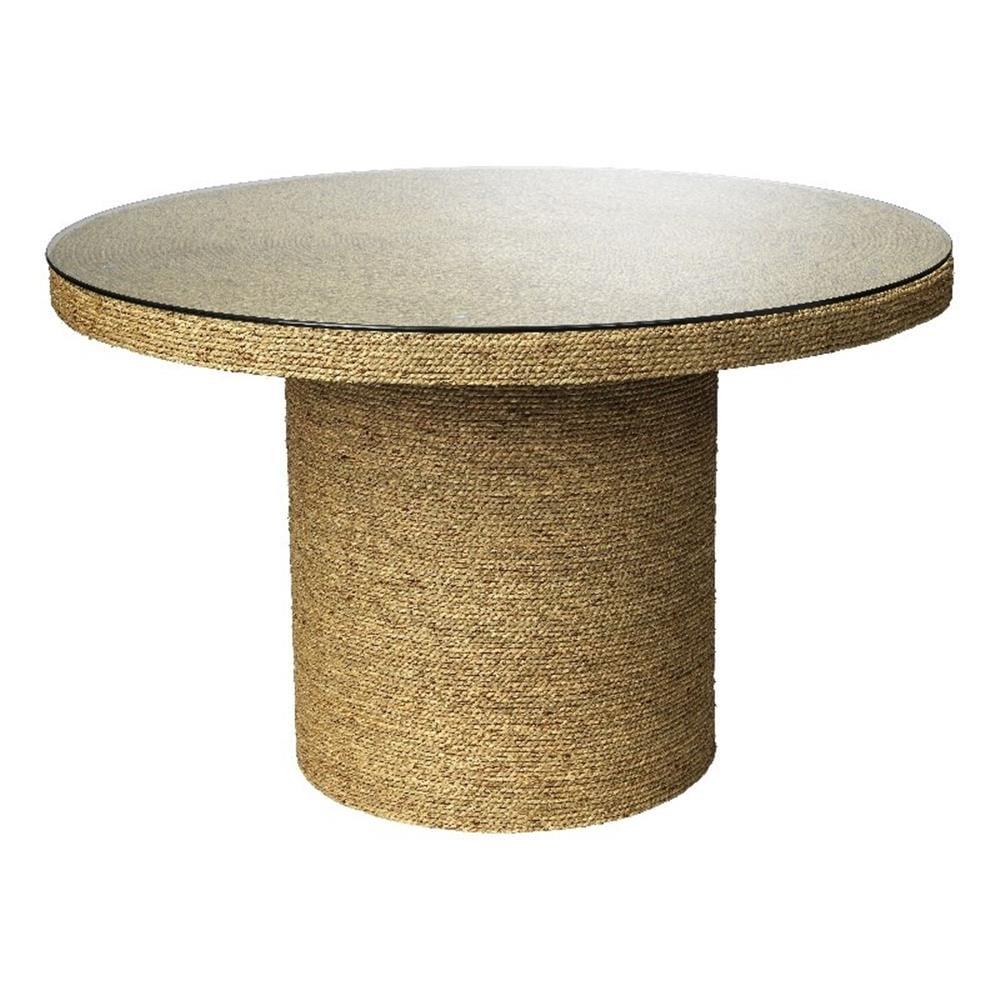 Natural Seagrass and Glass Round Dining Table