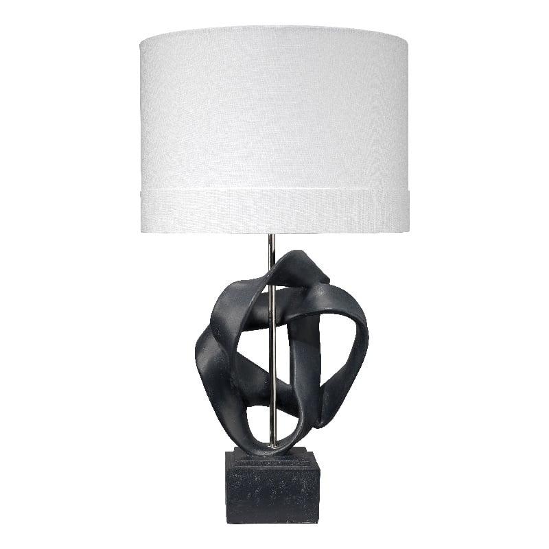 Black Polyresin Table Lamp with White Linen Shade