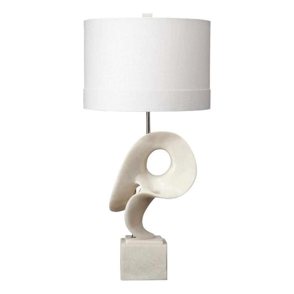 White Polyresin Sculptural Table Lamp with Linen Shade