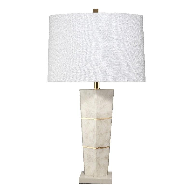 White and Gold Leaf Horn Lacquer Table Lamp with Linen Shade