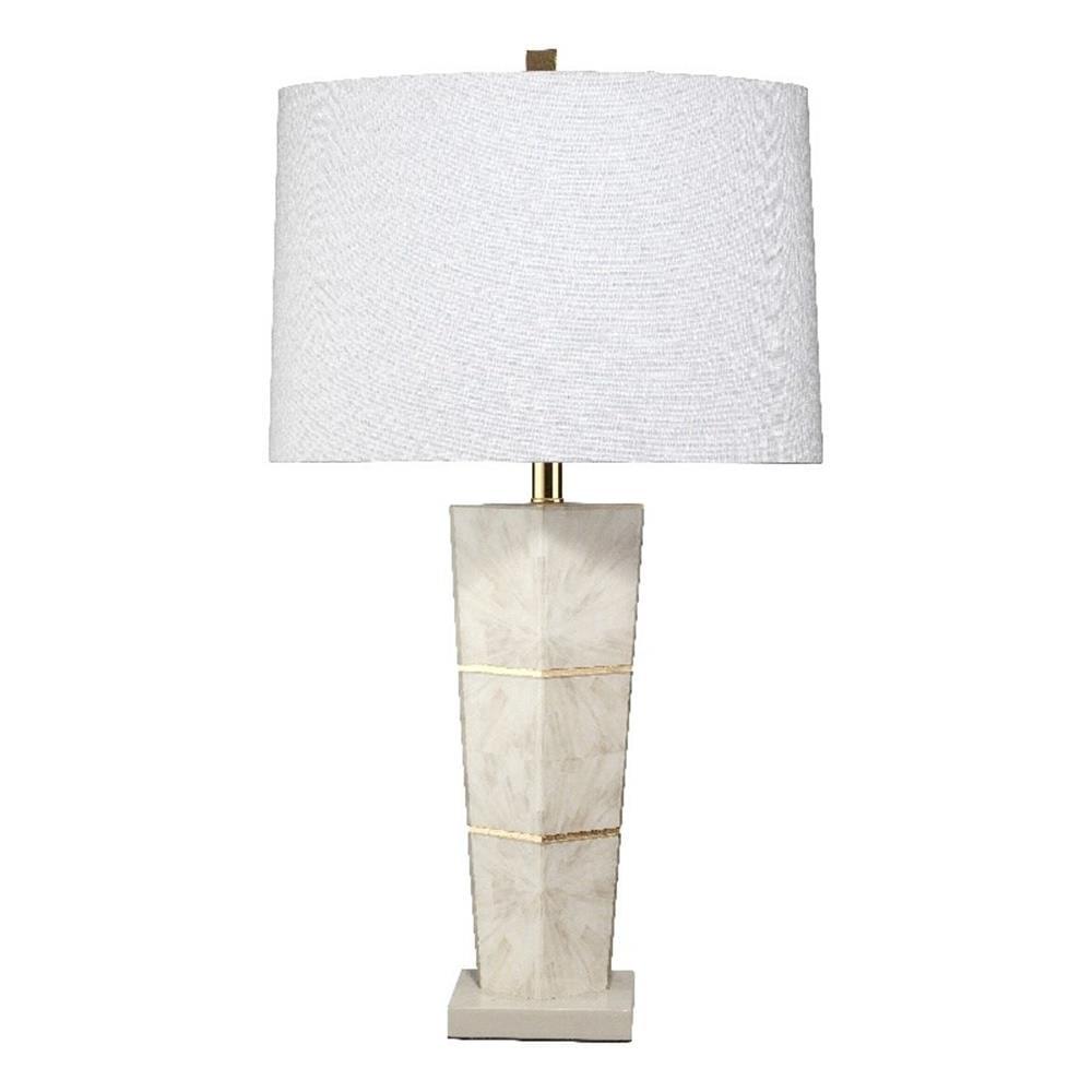 White and Gold Leaf Horn Lacquer Table Lamp with Linen Shade