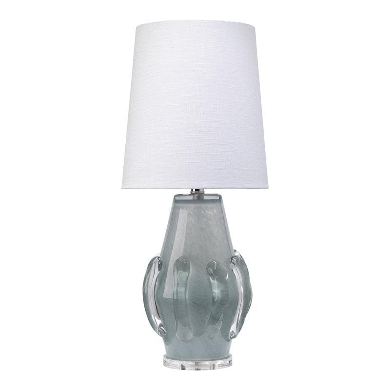 Cornflower Blue Handblown Glass Table Lamp with Linen Shade