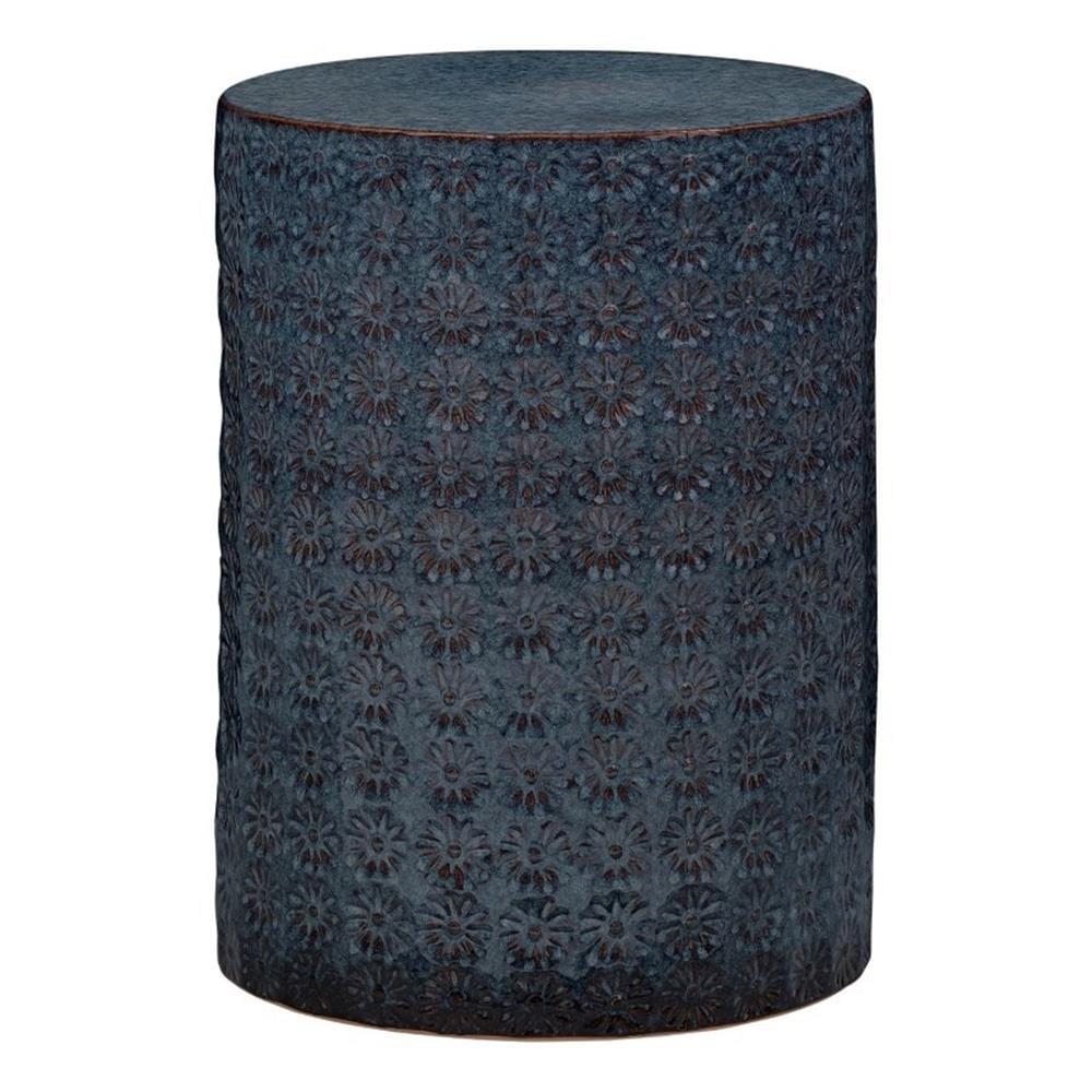 Jamie Young Co Wildflower Coastal Ceramic Side Table in Dark Blue/Gray