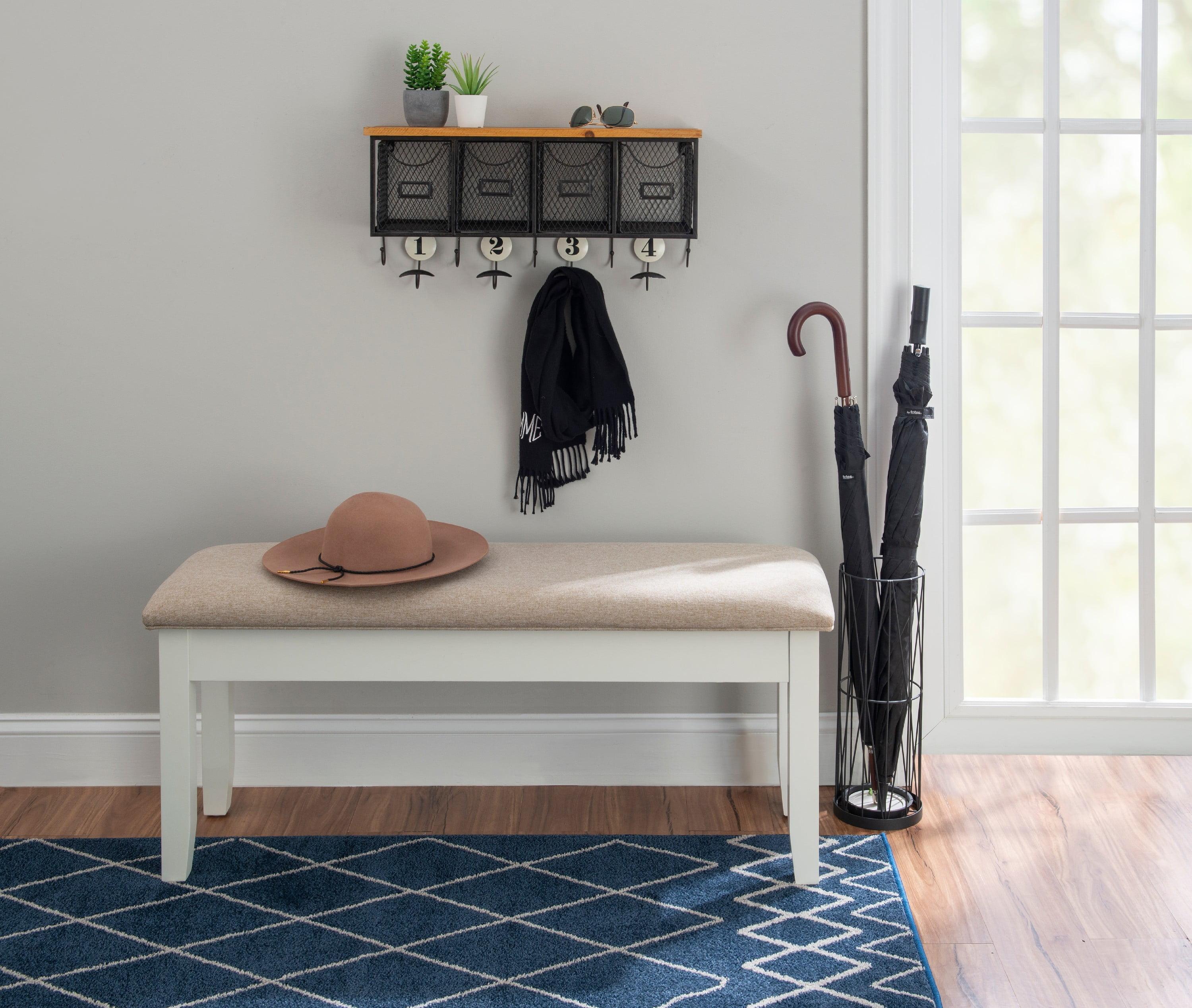 Vanilla White Farmhouse Storage Bench with Honey Brown Base