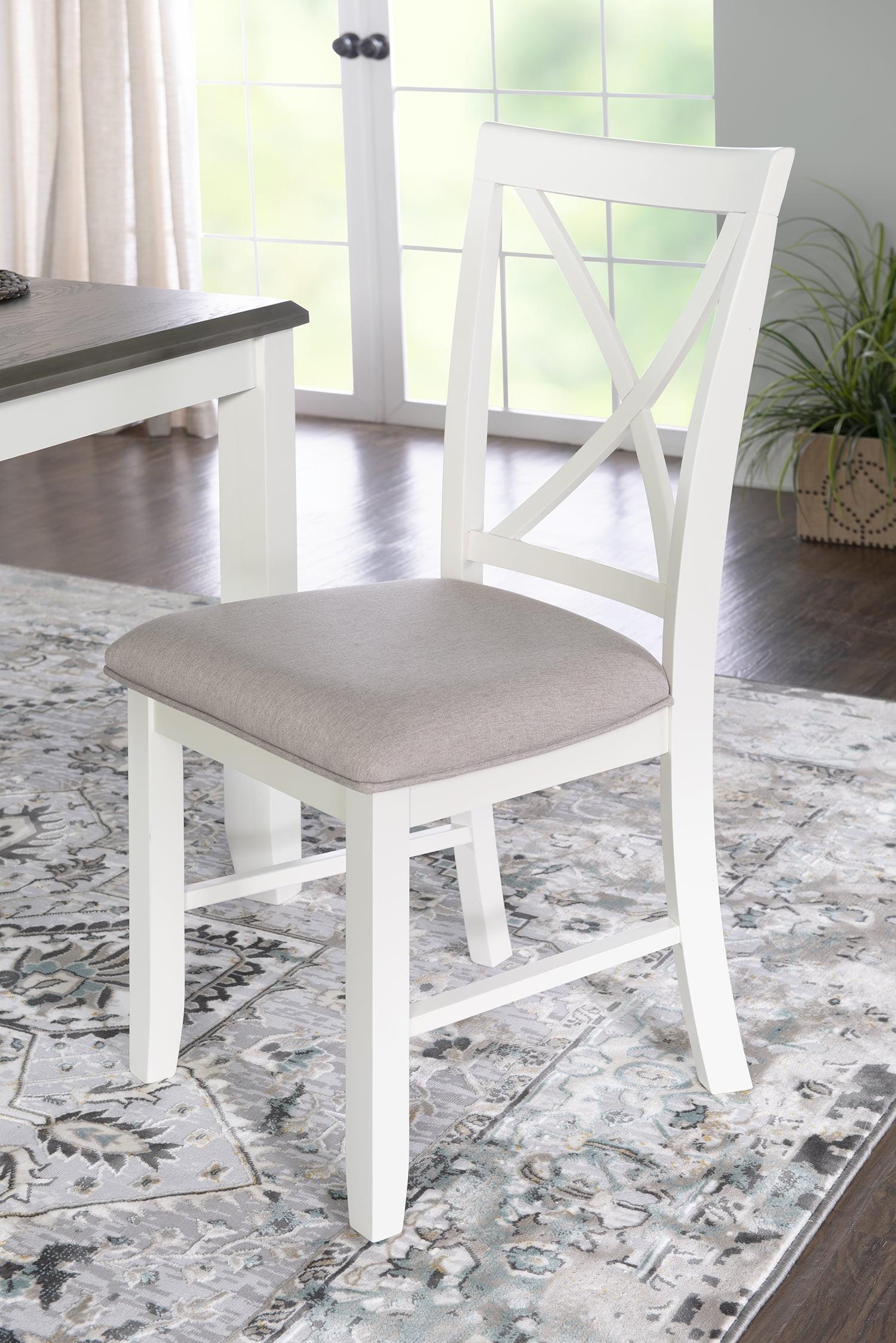 Smokey White Upholstered Linen Wood High Cross Back Side Chair