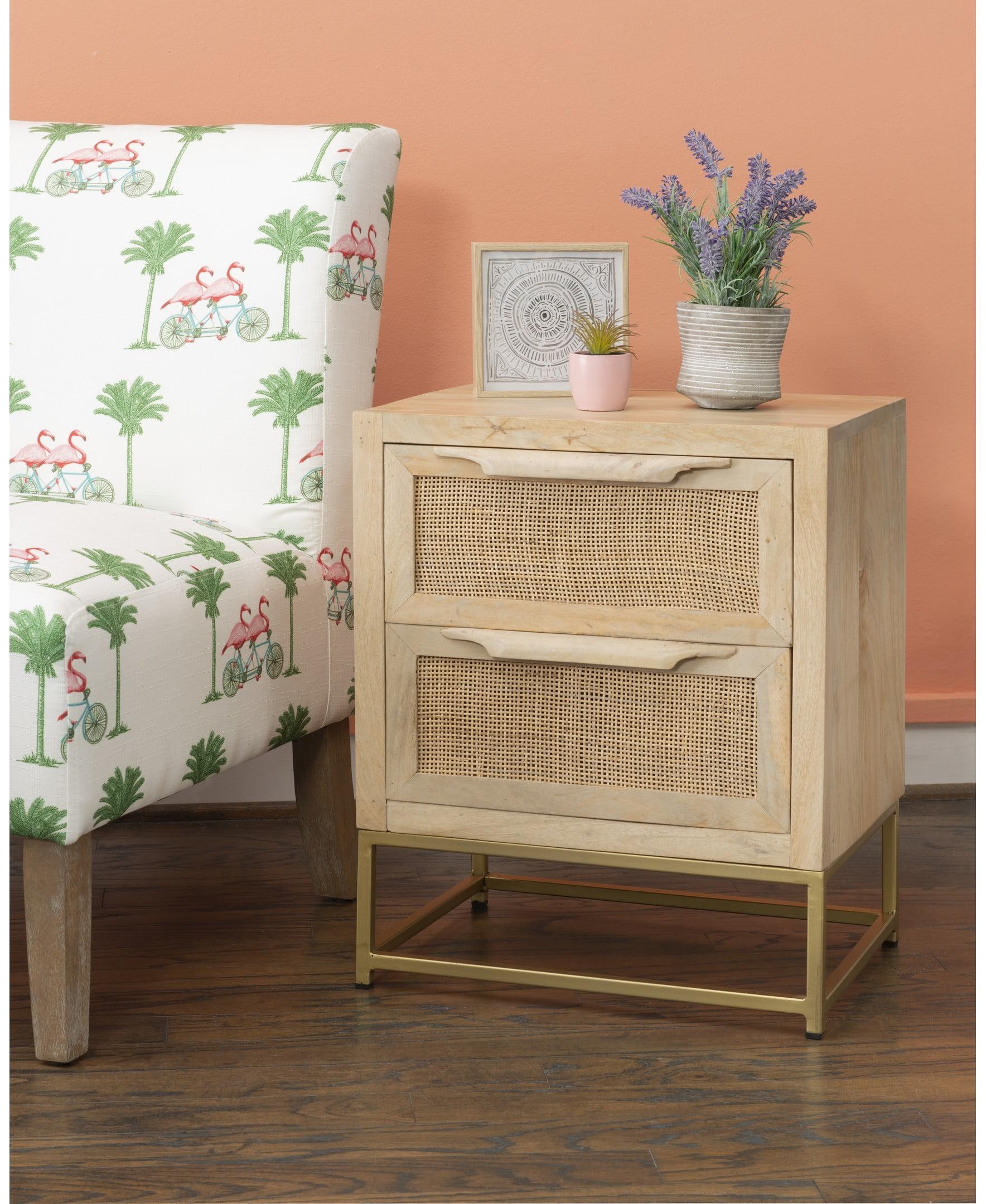 Janie 2-Drawer Natural Rattan and Gold Metal Office Cabinet