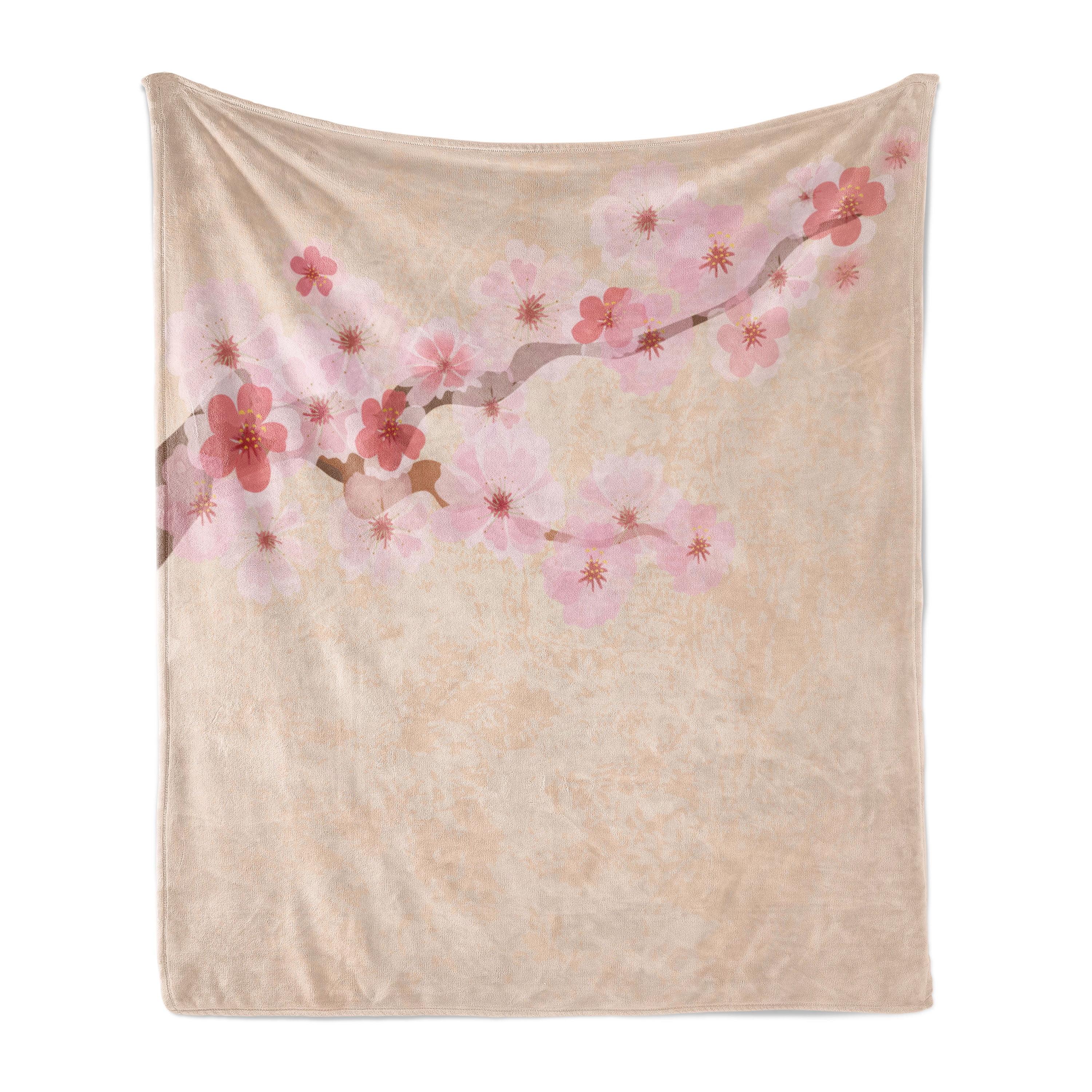 Ambesonne Ambesonne Japanese Fleece Throw Blanket Cherry Blossoms Sakura Soft Pink Beige Coral