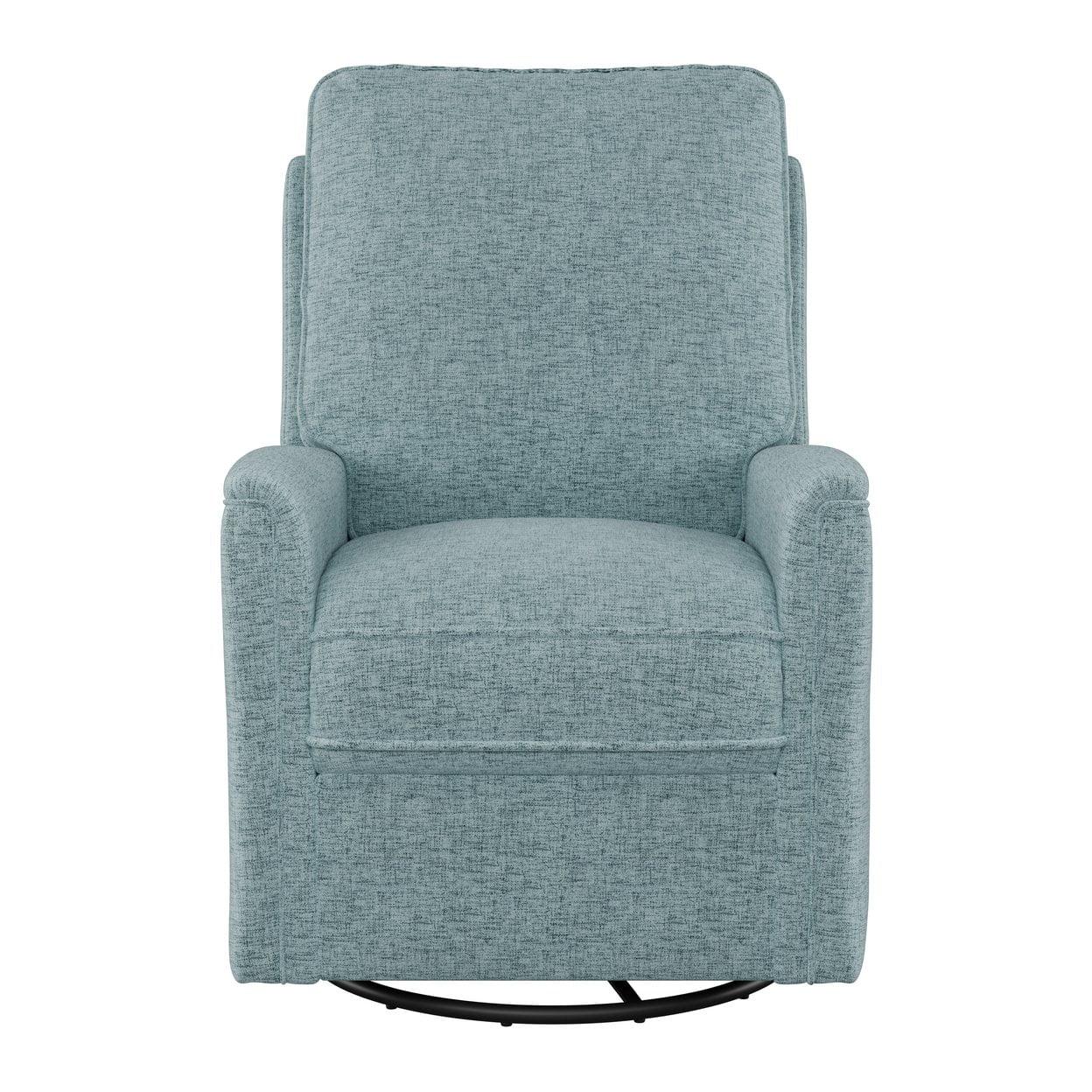 Soothing Spot Blue Swivel Recliner with Wooden Accents