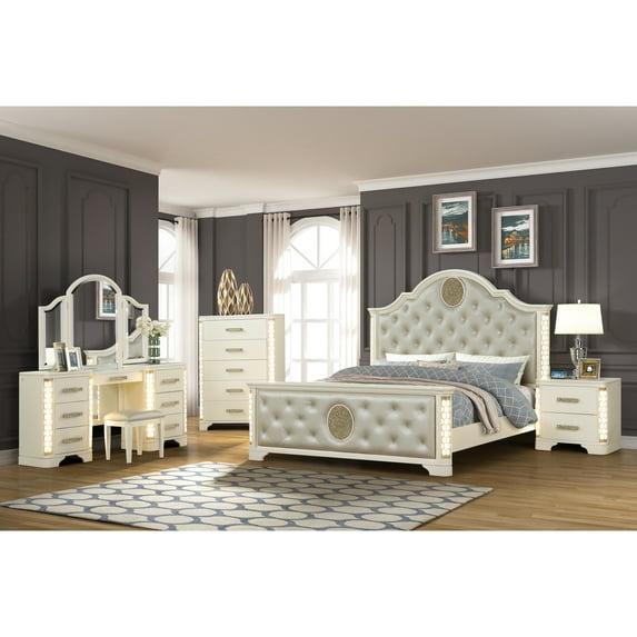 Jasmine Queen 5-N Pc Unique LED Bedroom Set made with Wood in Beige