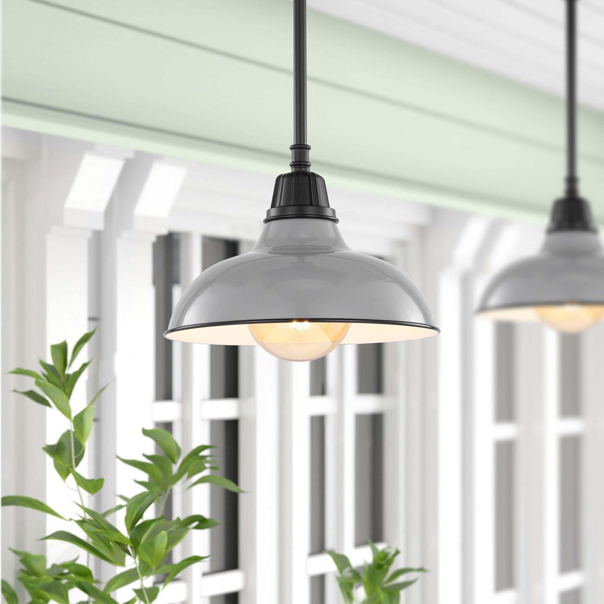 Jasper 12.25" 1-Light Farmhouse Industrial Indoor/Outdoor Iron LED Pendant, Gray