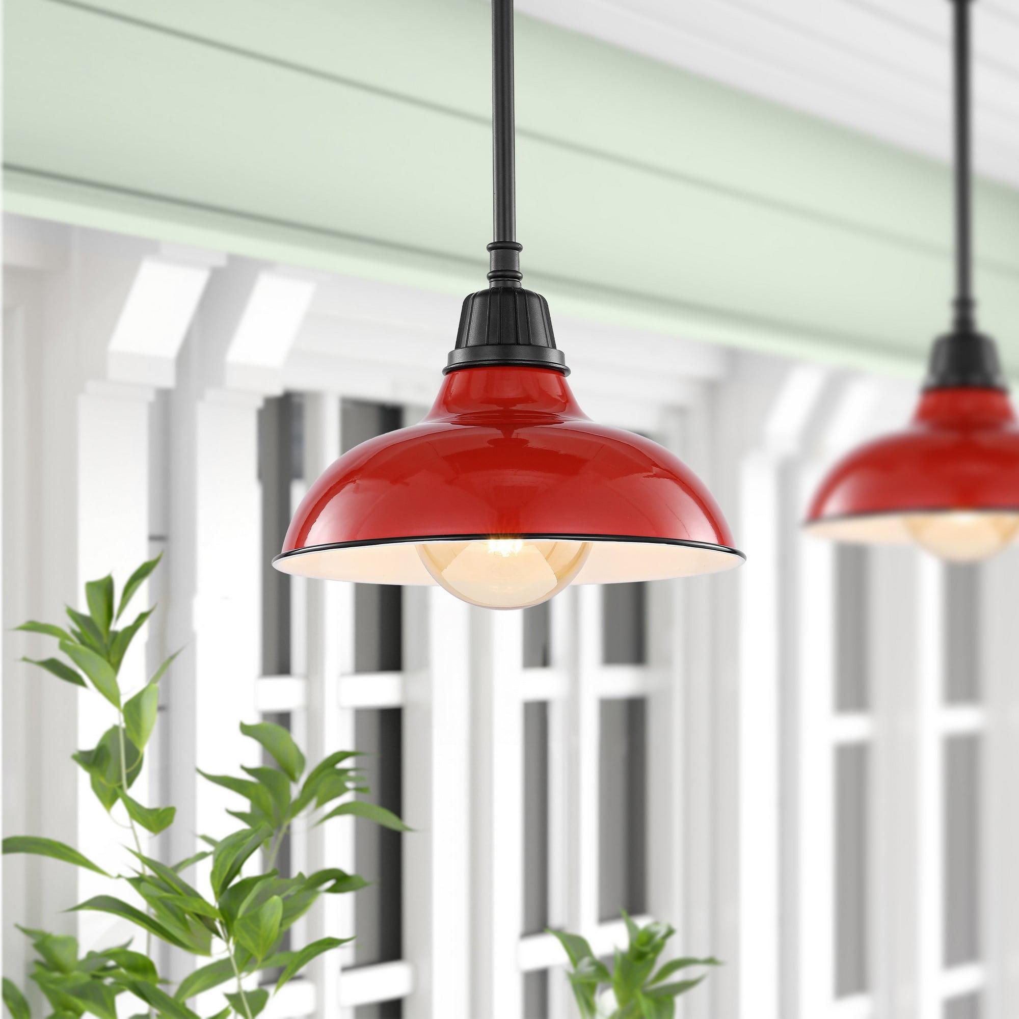 Jasper 12.25" 1-Light Farmhouse Industrial Indoor/Outdoor Iron LED Pendant, Red