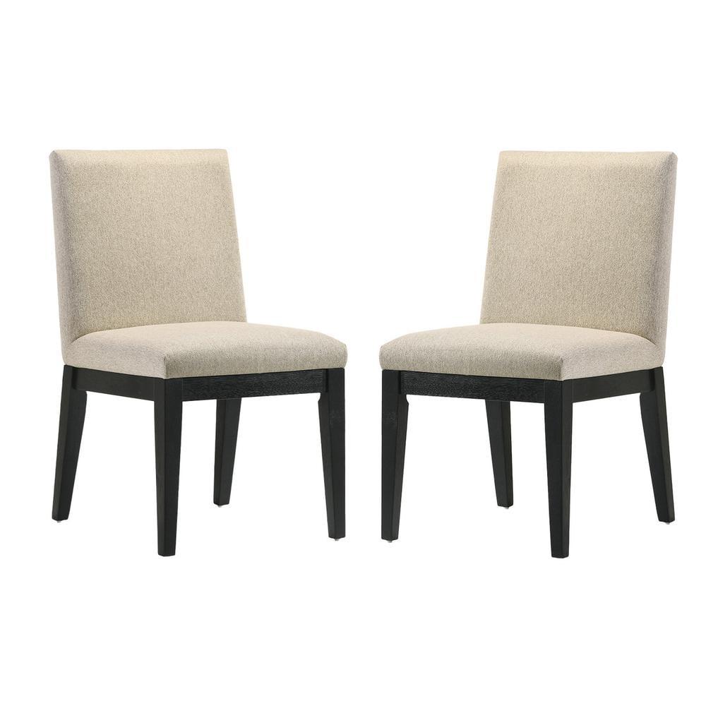 Beige Upholstered Parsons Side Chair with Driftwood Legs, Set of 2