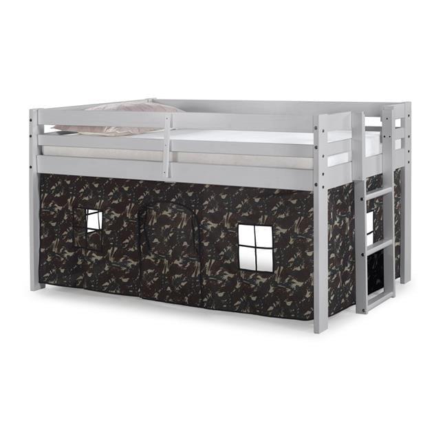 Dove Gray Twin Loft Bed with Green Camouflage Tent