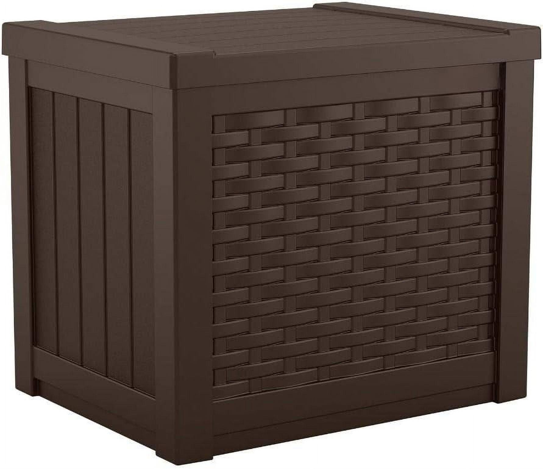 Brown 22-Gallon Resin Wicker Deck Box with Hinged Lid