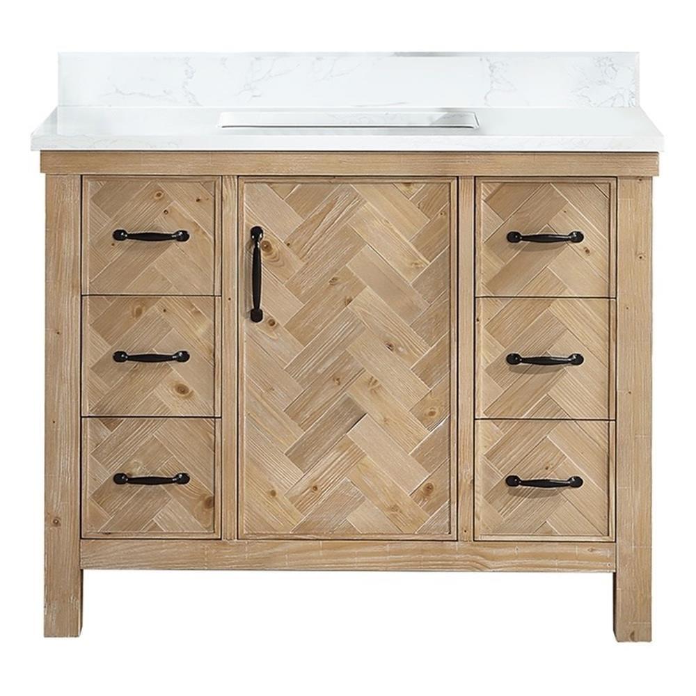 Javier 42" Bath Vanity in Spruce Antique Brown with White Grain Composite Stone