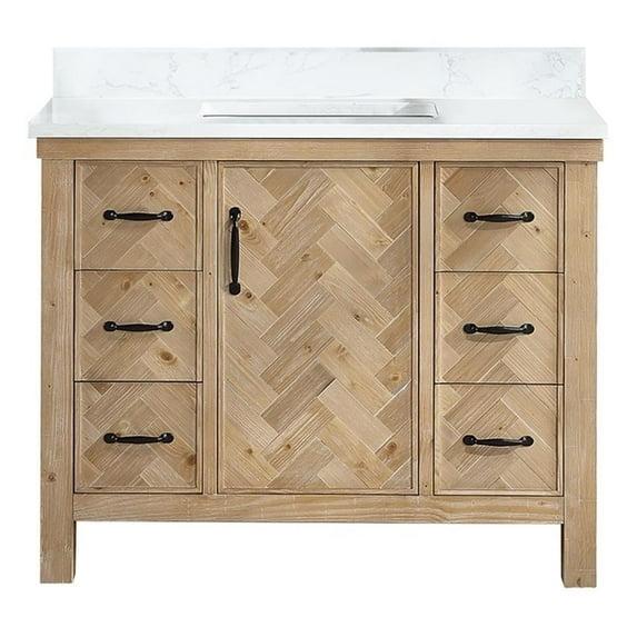 Javier 42" Bath Vanity in Spruce Antique Brown with White Grain Composite Stone