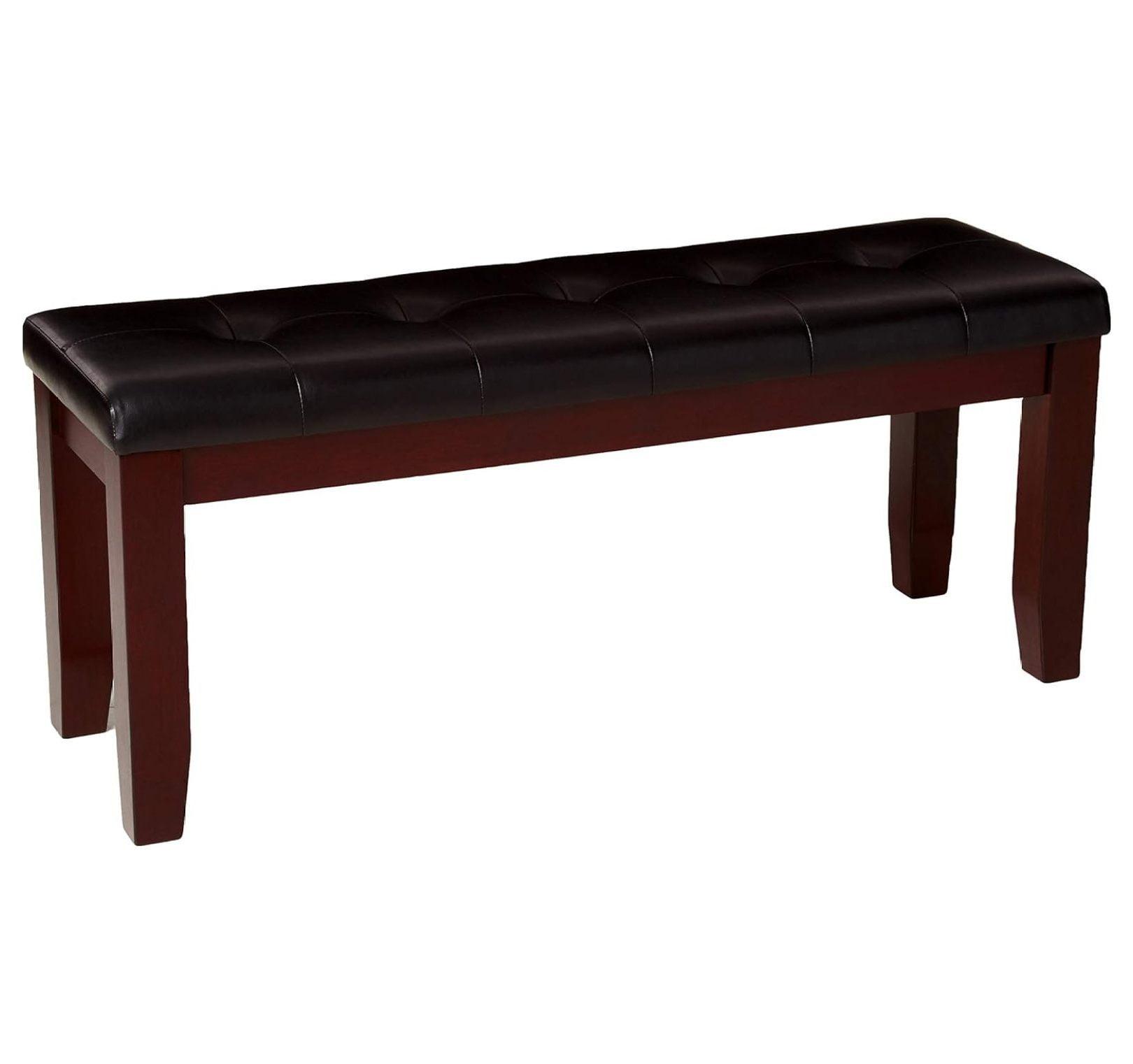 Modern Cherry Brown 48" Bench with Dark Faux Leather Tufted Seat