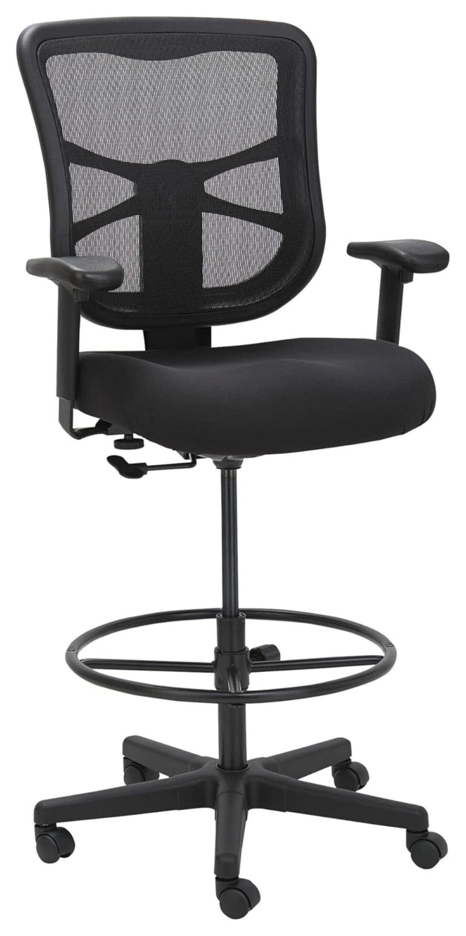 ErgoFlex Black Mesh Drafting Stool with Adjustable Arms