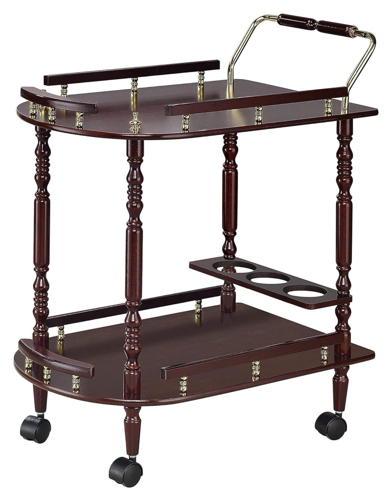 ByEUcuk Home Furnishings Palmer 2-Tier Serving Cart Merlot and Brass