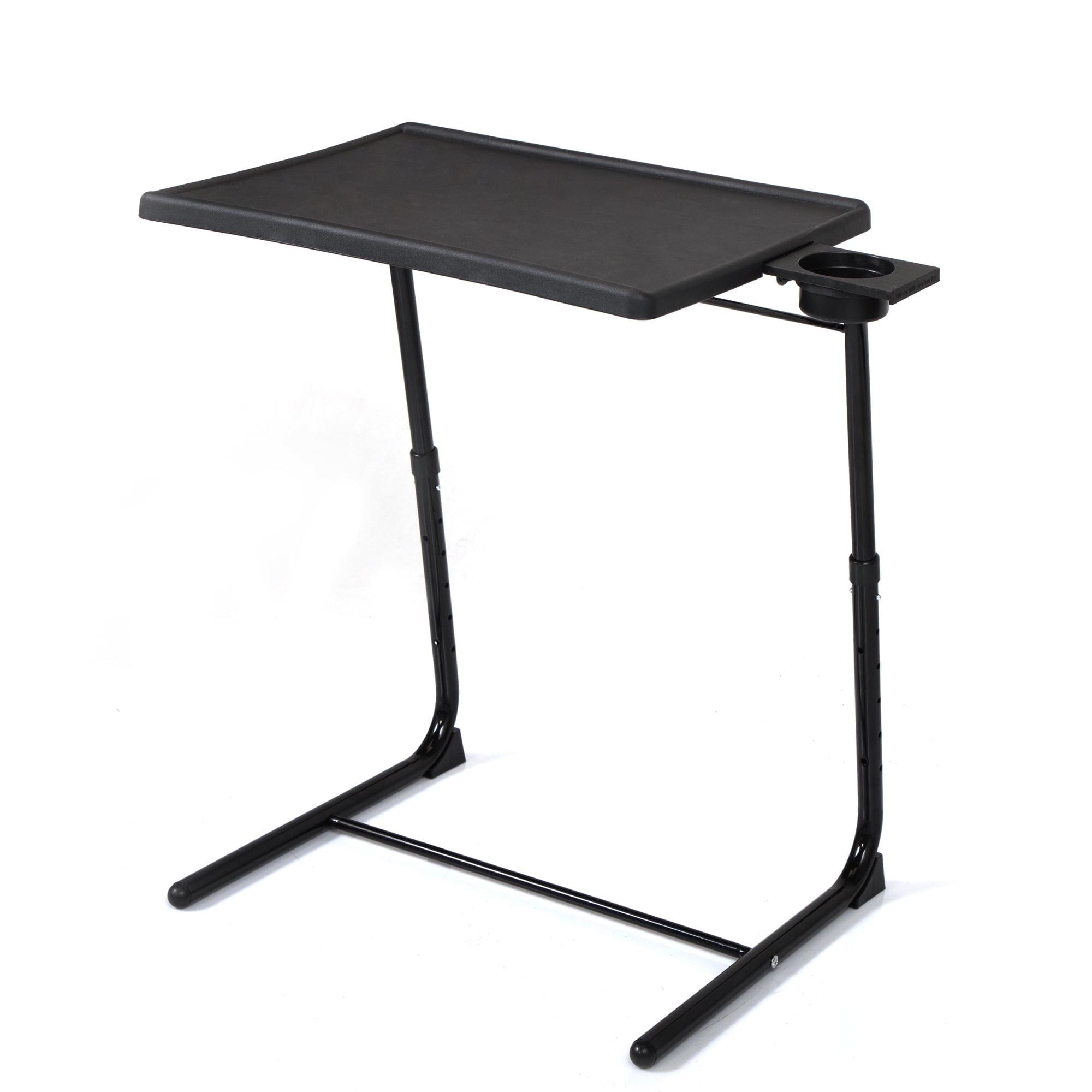 Adjustable Black Plastic TV Tray Table with Cup Holder