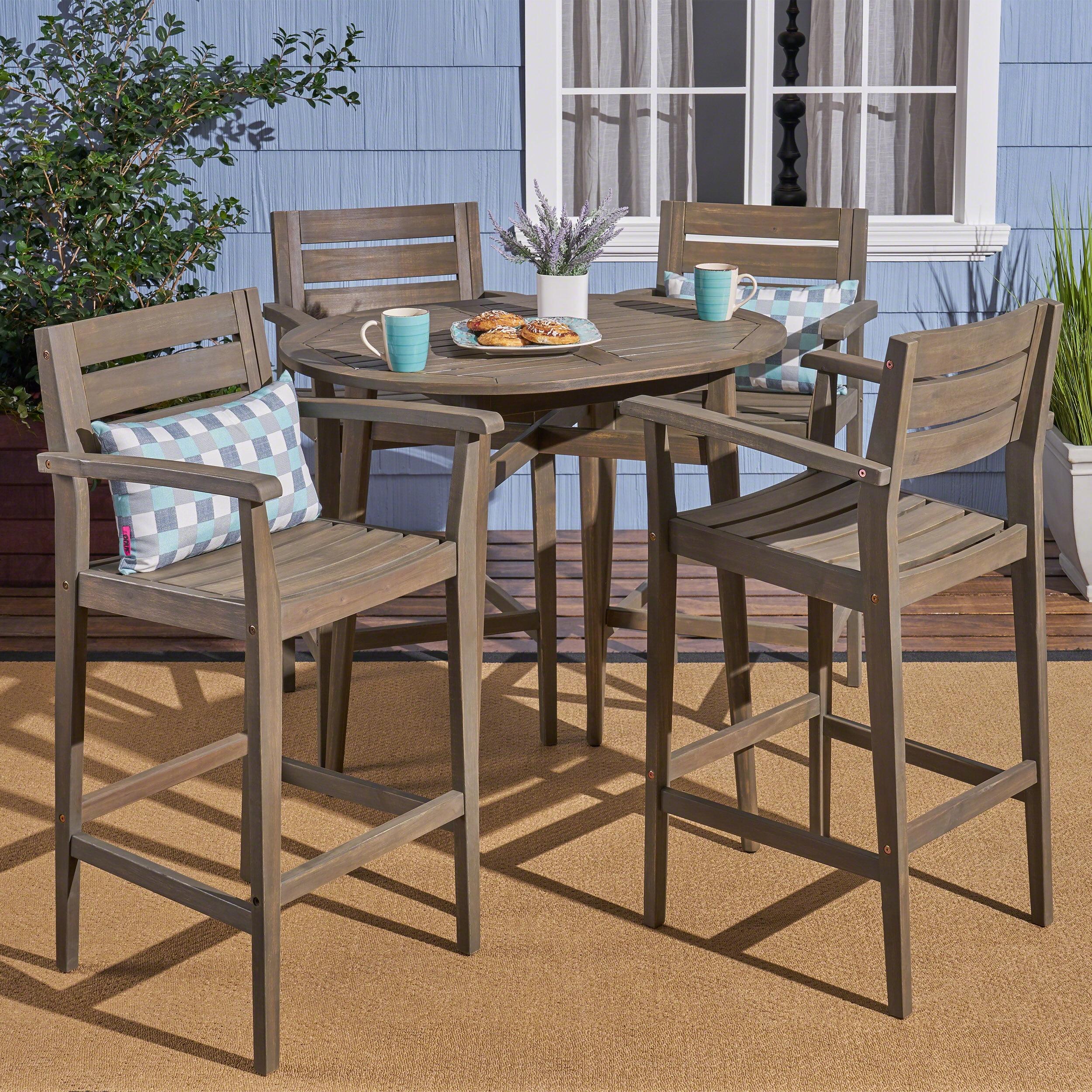 GDF Studio Brigitte Outdoor Acacia Wood 5 Piece Bar Set, Gray
