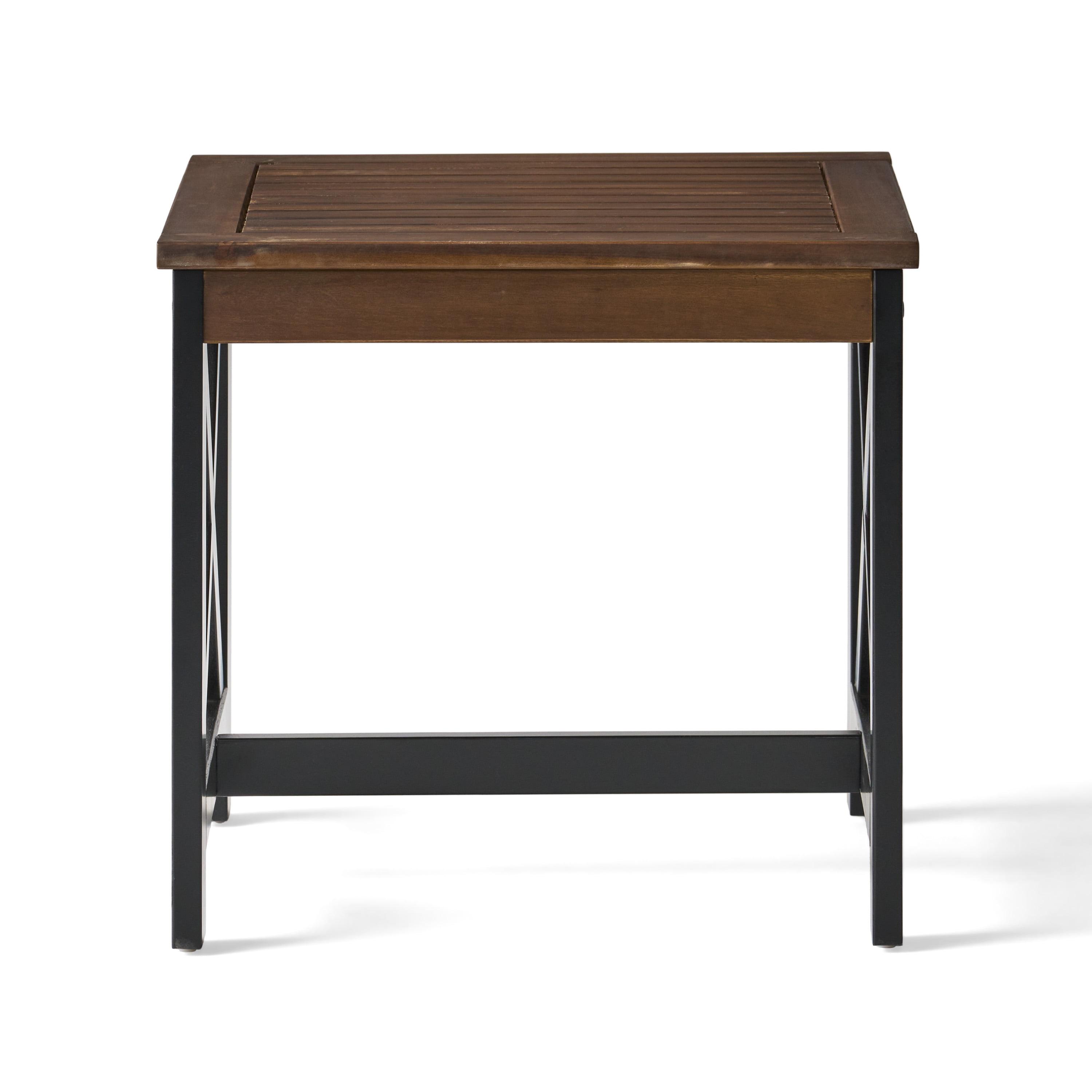 Modern Farmhouse Acacia Wood Two-Tone End Table in Dark Brown and Black