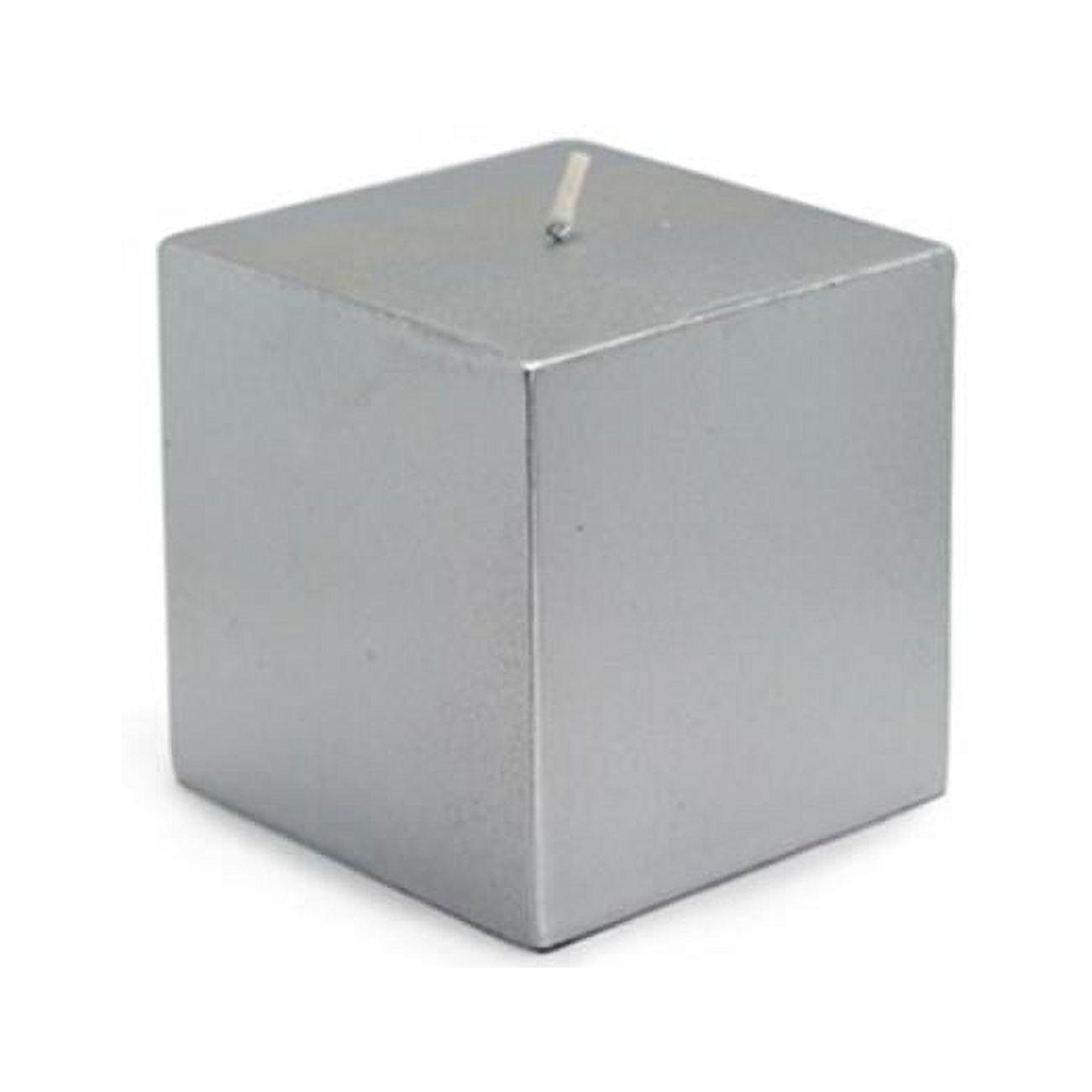 Elegant Metallic Silver 3" Square Pillar Dripless Candle