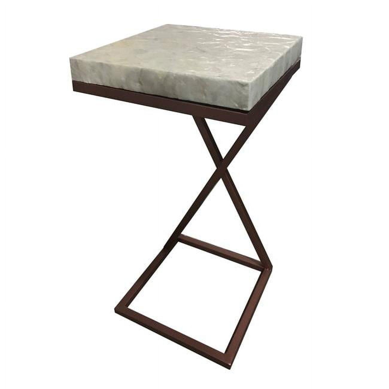 Contemporary White Marble Pedestal End Table with Metal Base