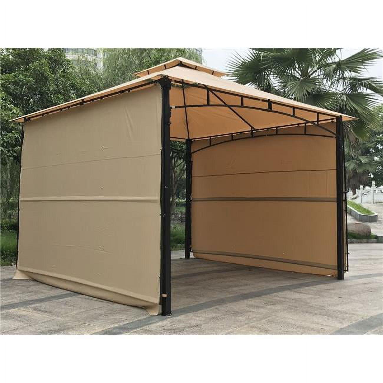 Tan and Black 11 x 11 ft. Metal Frame Soft-top Gazebo with Side Awnings