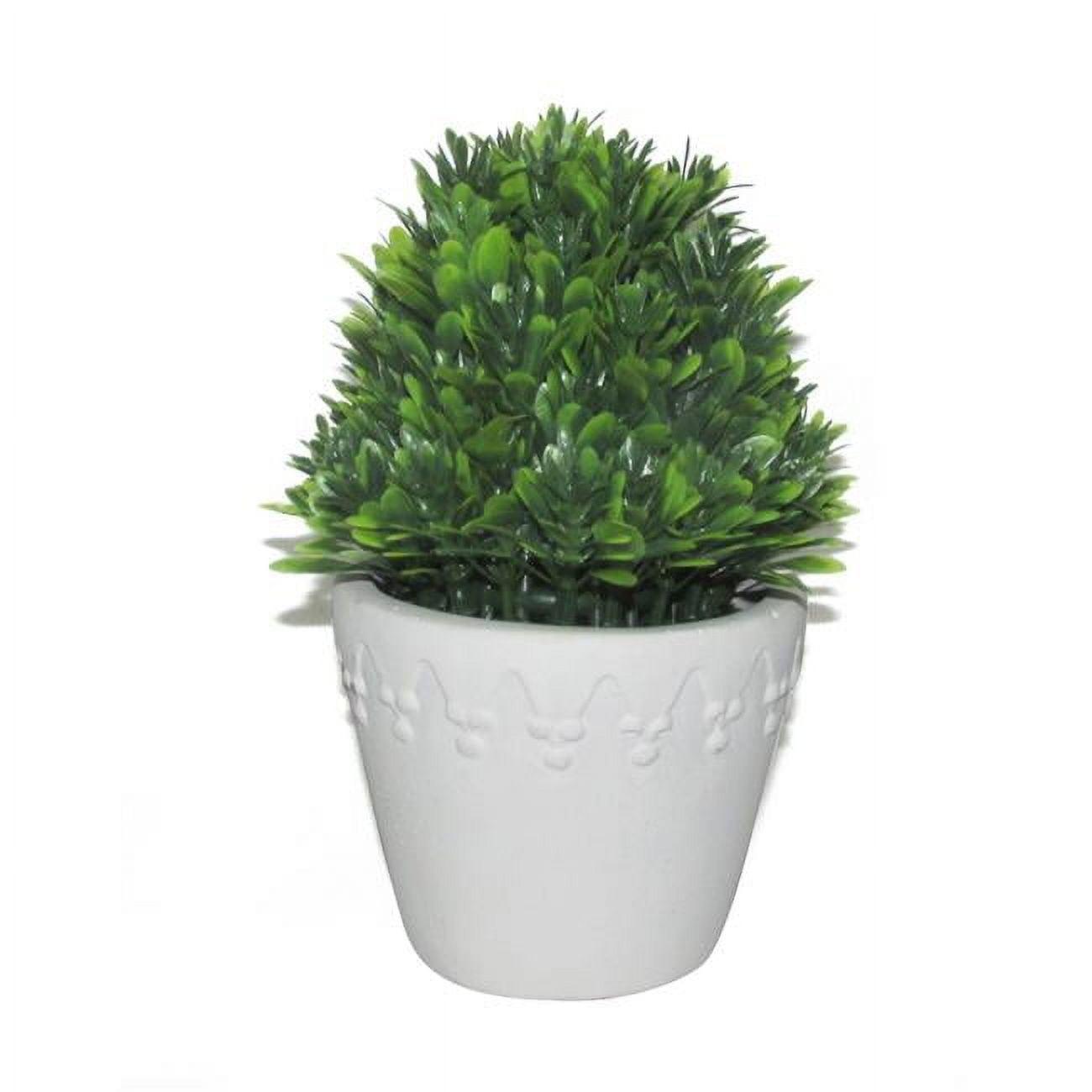 Small Green Boxwood Artificial Topiary in White Pot