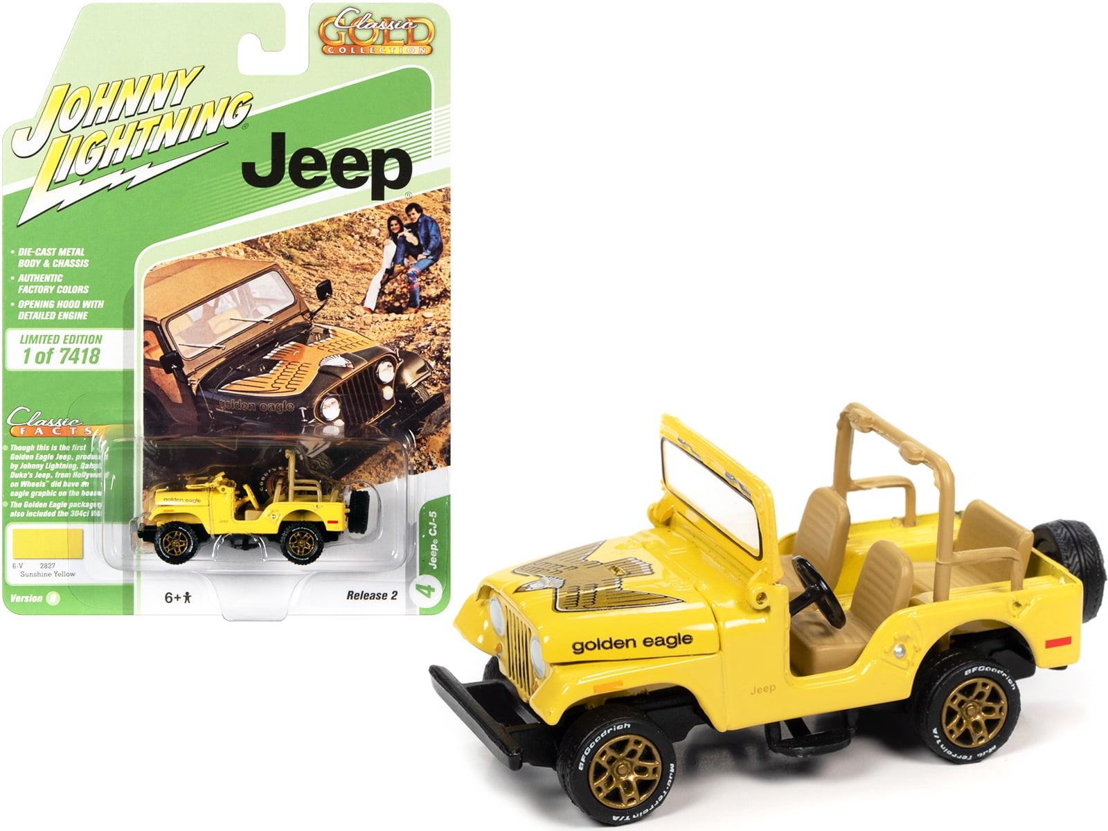 Jeep CJ-5 Yellow w/ Golden Eagle Graphics Classic Gold Collection Ltd Ed to 7418 pcs 1/64 Diecast Model Car by Johnny Lightning